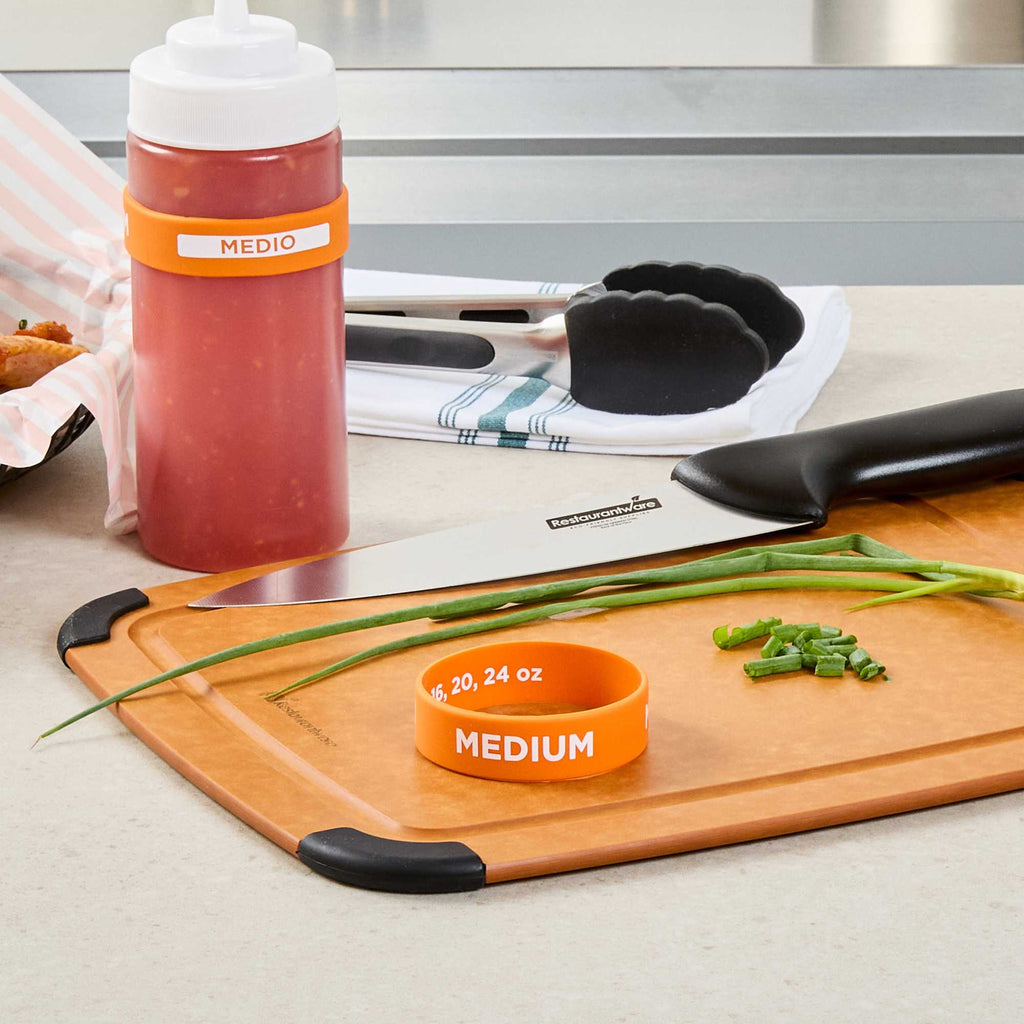 First In First Out Orange Silicone Medium Label Band - Fits 16, 20 and 24 oz Squeeze Bottles - 1 count box