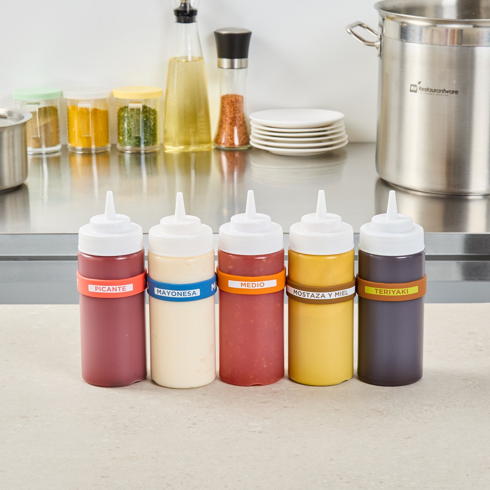 First In First Out Orange Silicone Medium Label Band - Fits 16, 20 and 24 oz Squeeze Bottles - 10 count box