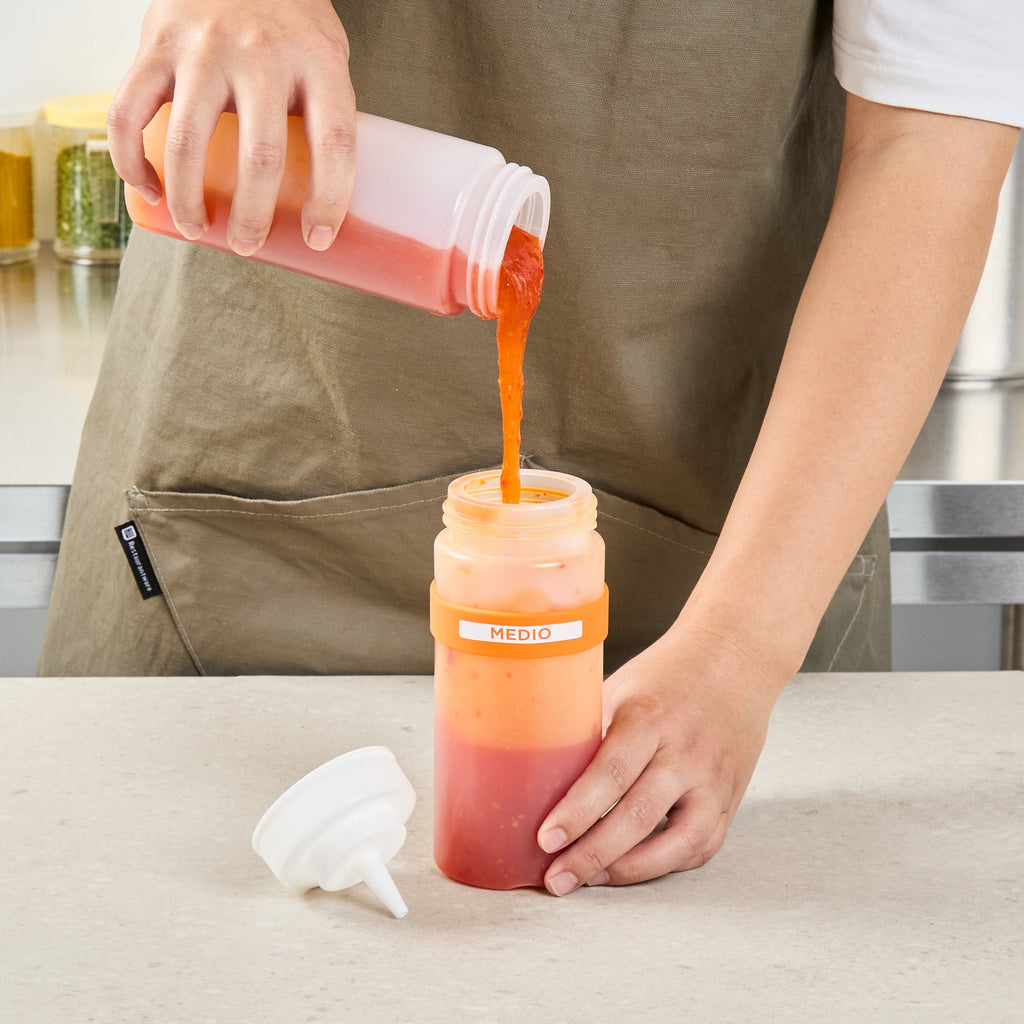 First In First Out Orange Silicone Medium Label Band - Fits 16, 20 and 24 oz Squeeze Bottles - 10 count box