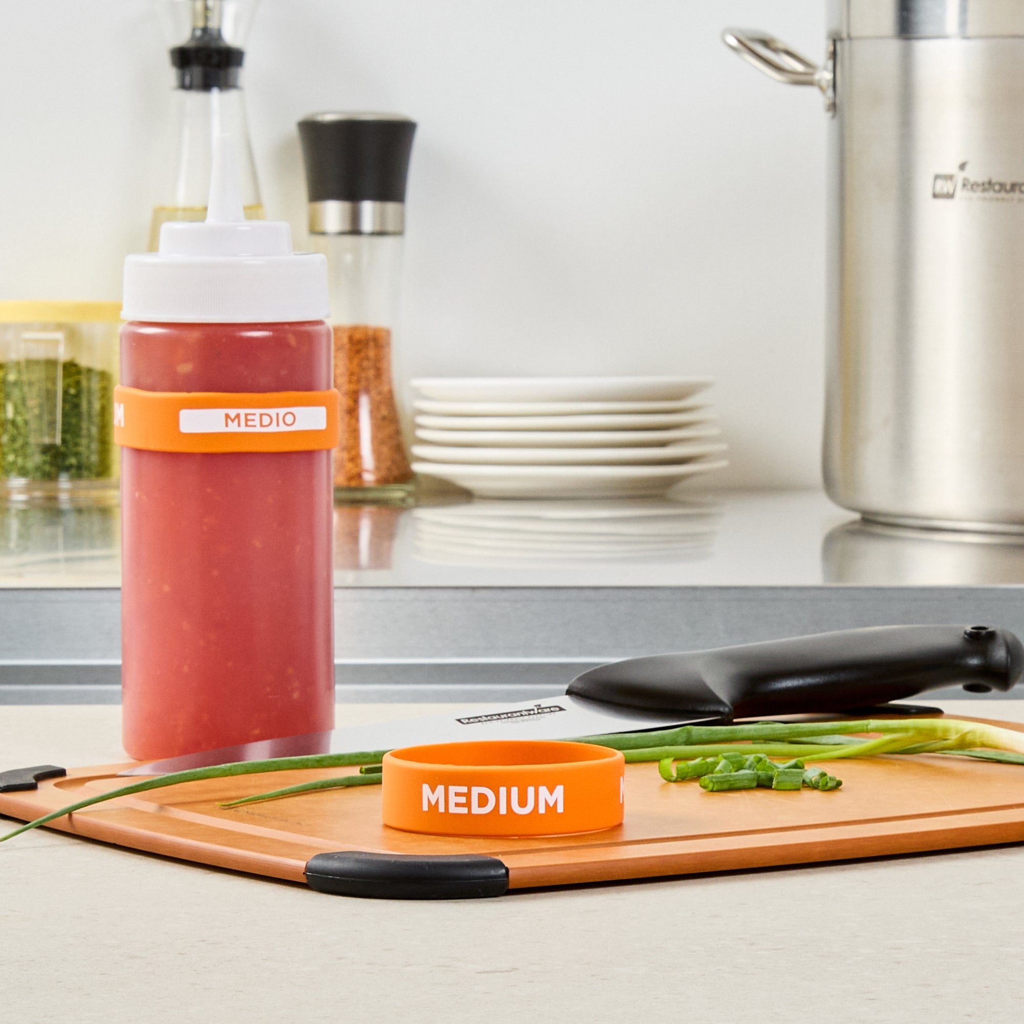 First In First Out Orange Silicone Medium Label Band - Fits 16, 20 and 24 oz Squeeze Bottles - 10 count box