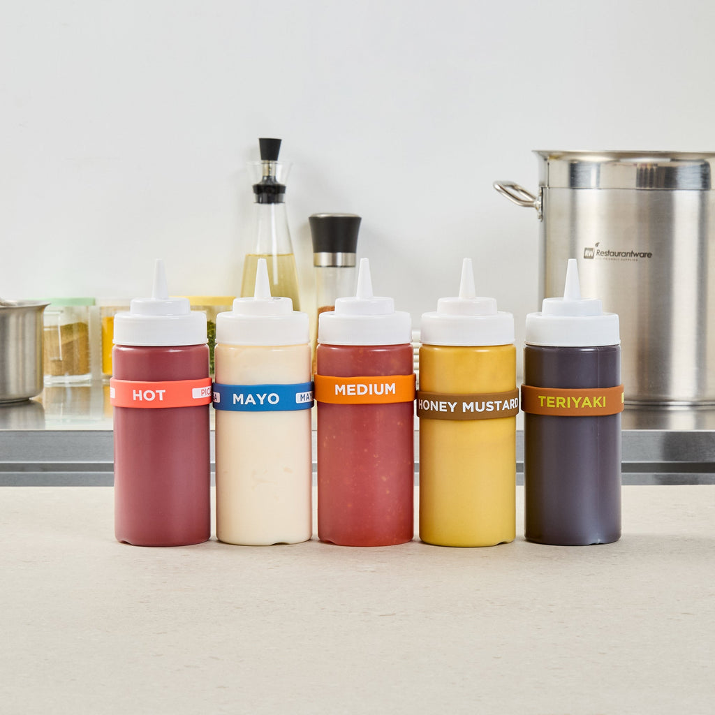 First In First Out Orange Silicone Medium Label Band - Fits 16, 20 and 24 oz Squeeze Bottles - 10 count box