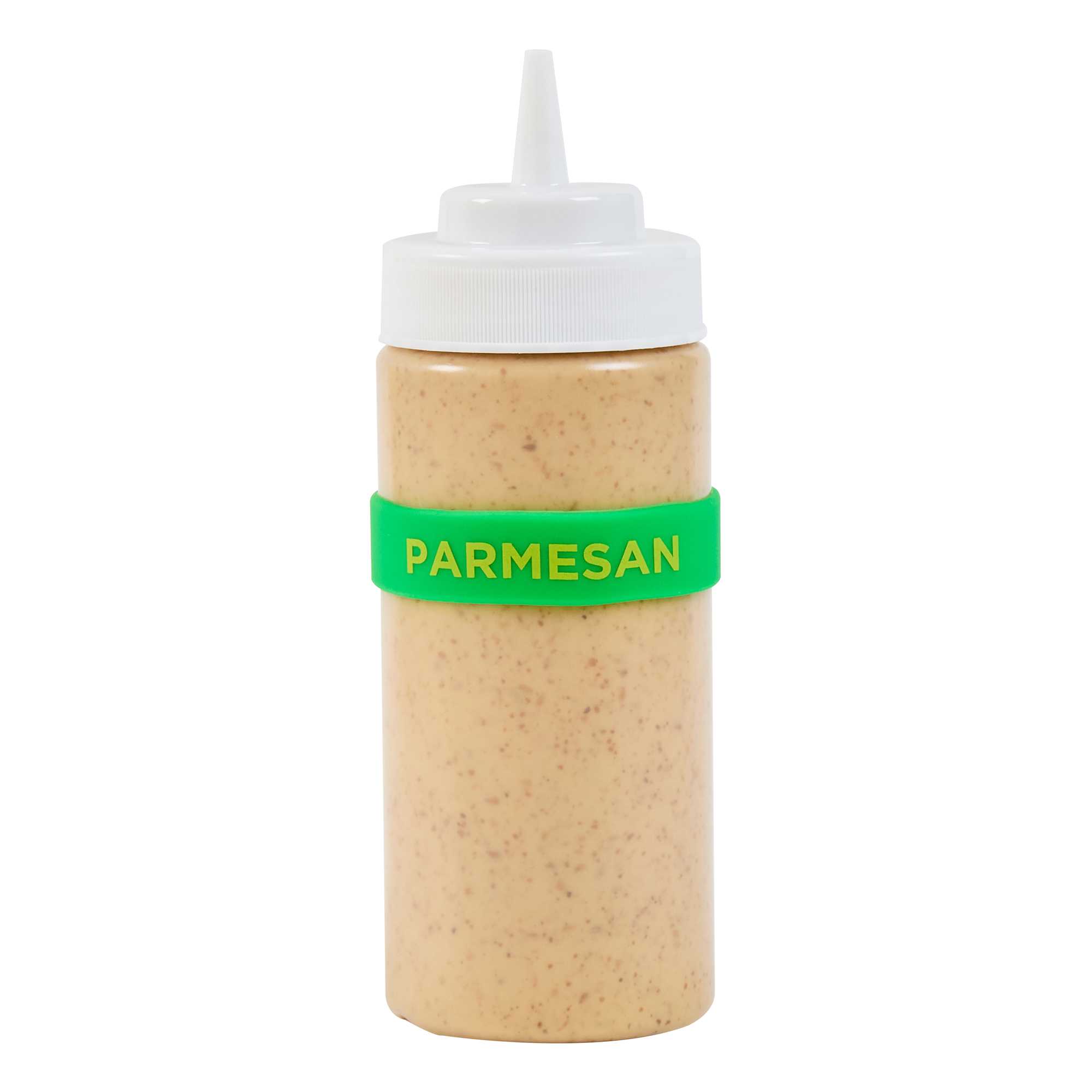 First In First Out Green Silicone Parmesan Label Band - Fits 16, 20 and 24 oz Squeeze Bottles - 1 count box