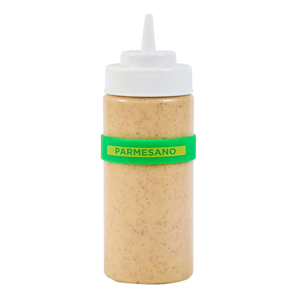 First In First Out Green Silicone Parmesan Label Band - Fits 16, 20 and 24 oz Squeeze Bottles - 1 count box