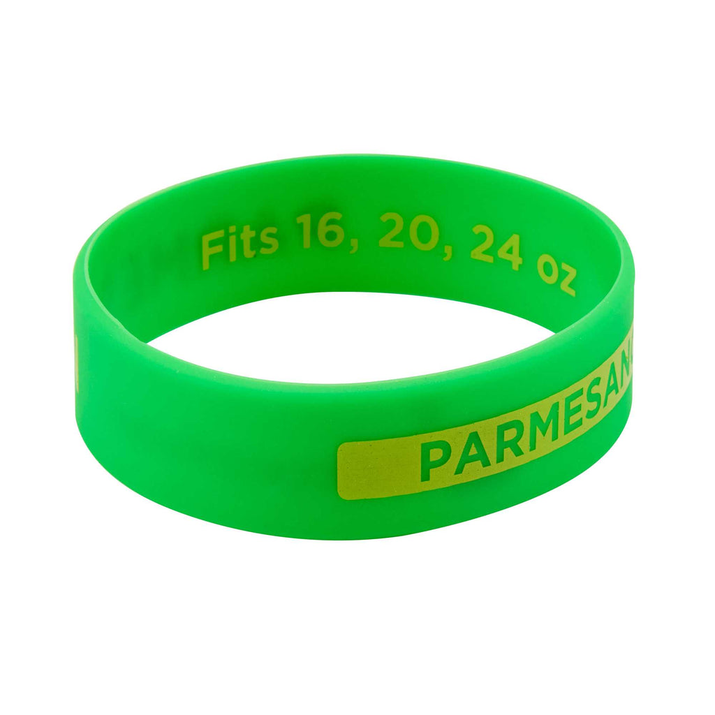 First In First Out Green Silicone Parmesan Label Band - Fits 16, 20 and 24 oz Squeeze Bottles - 1 count box