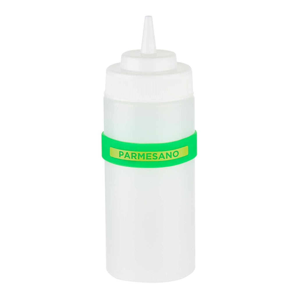 First In First Out Green Silicone Parmesan Label Band - Fits 16, 20 and 24 oz Squeeze Bottles - 1 count box