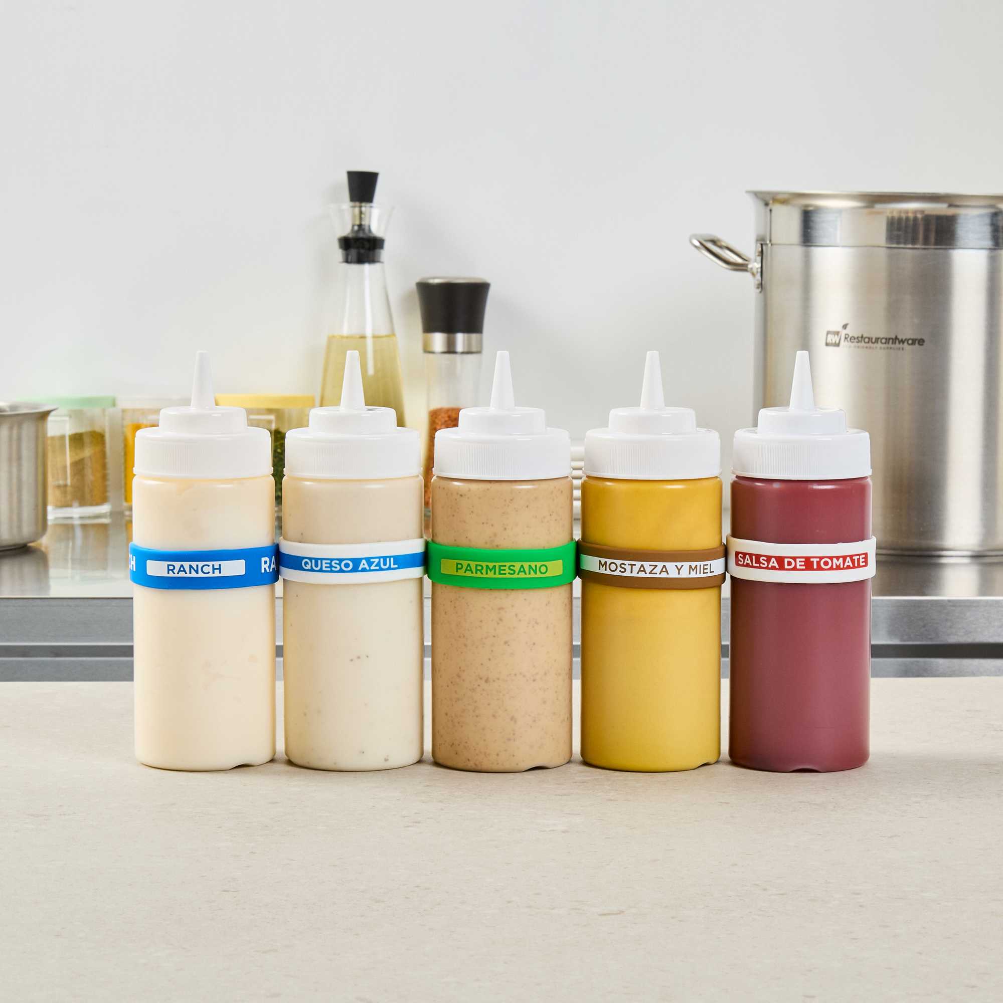 First In First Out Green Silicone Parmesan Label Band - Fits 16, 20 and 24 oz Squeeze Bottles - 1 count box