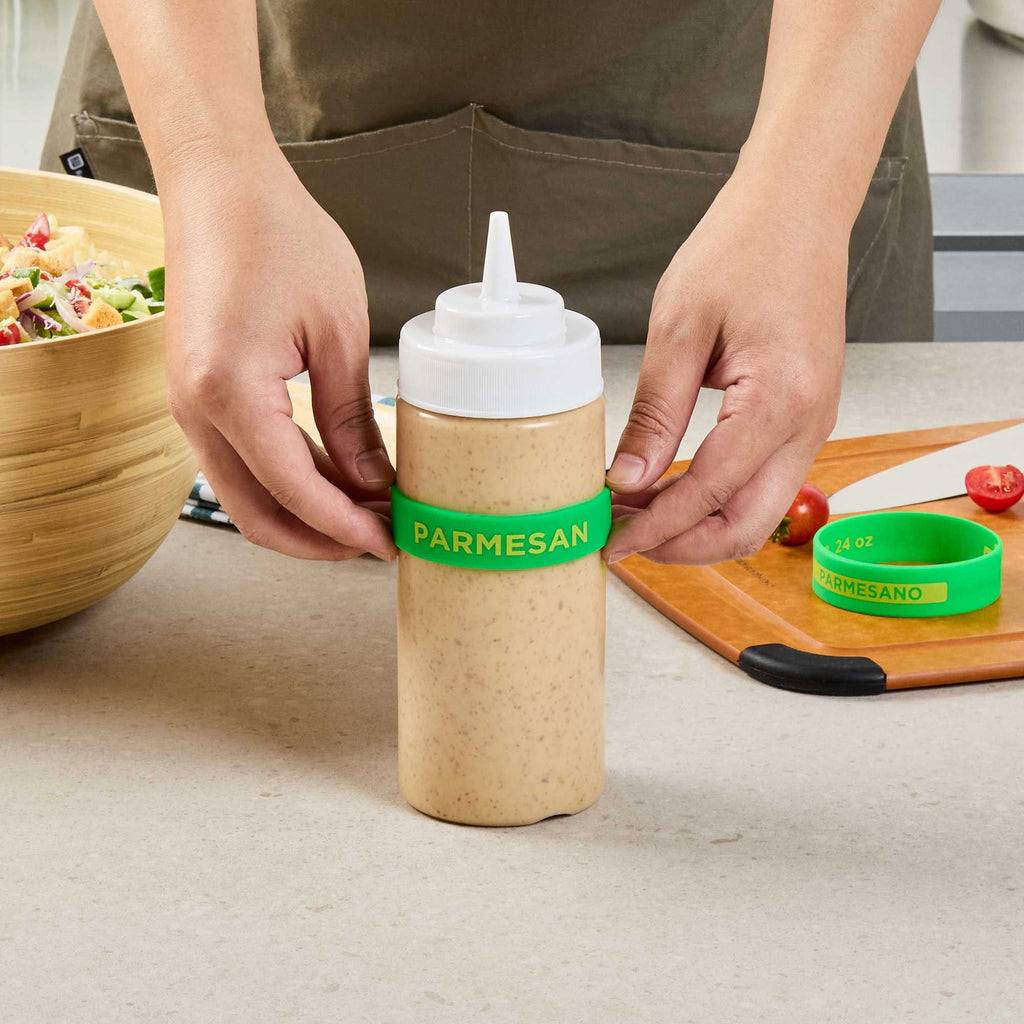 First In First Out Green Silicone Parmesan Label Band - Fits 16, 20 and 24 oz Squeeze Bottles - 1 count box