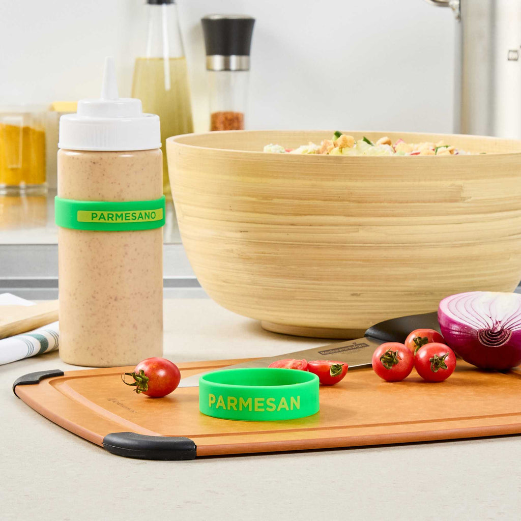 First In First Out Green Silicone Parmesan Label Band - Fits 16, 20 and 24 oz Squeeze Bottles - 1 count box