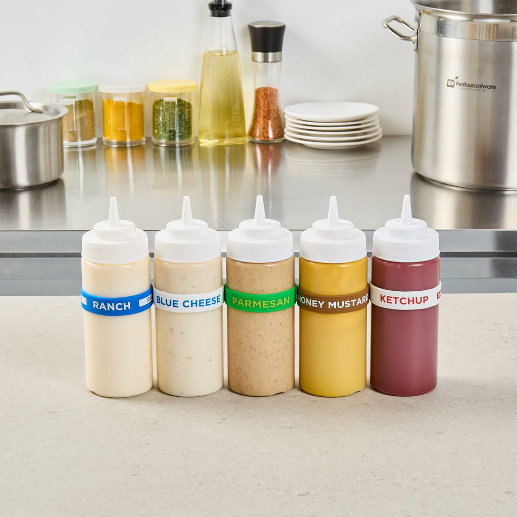 First In First Out Green Silicone Parmesan Label Band - Fits 16, 20 and 24 oz Squeeze Bottles - 1 count box