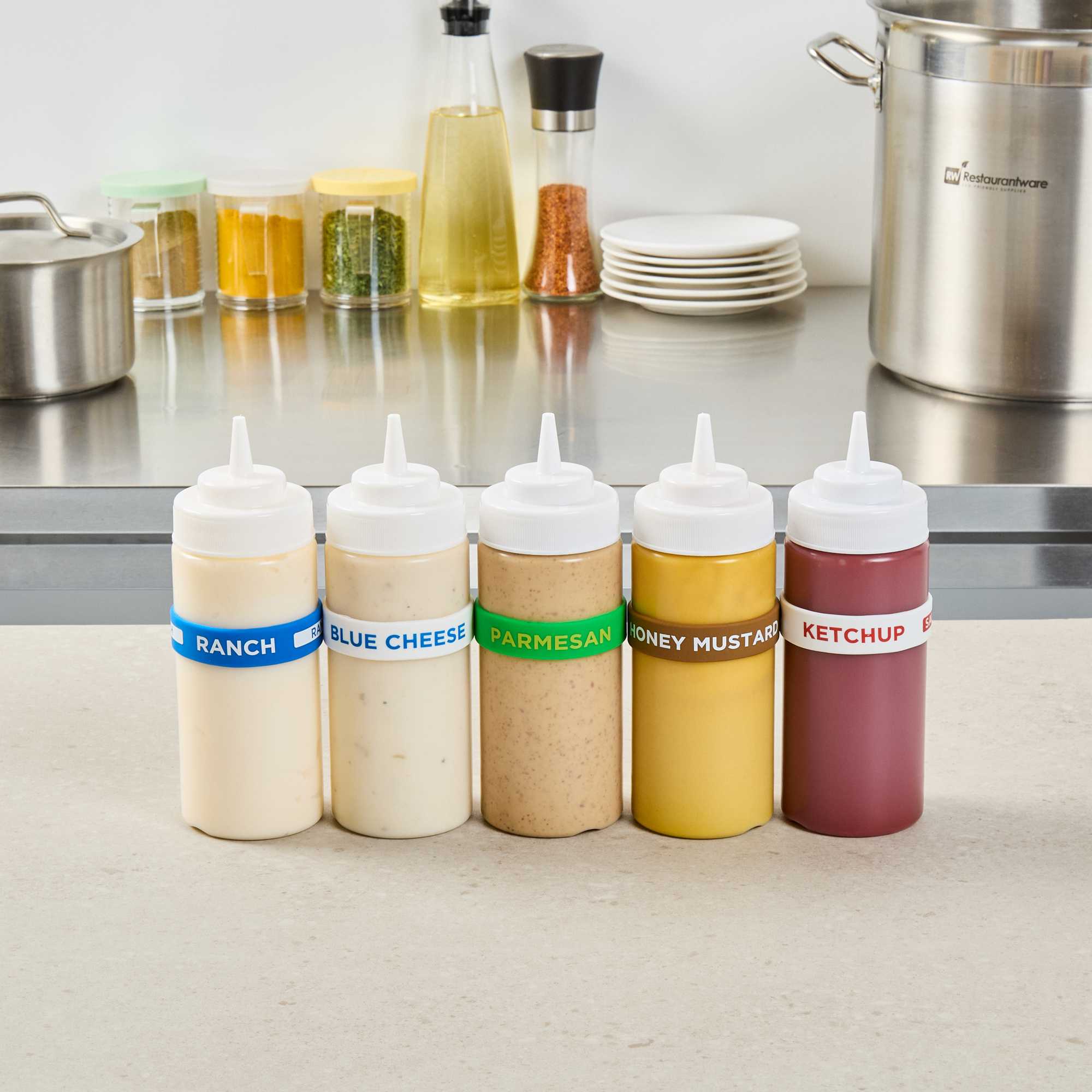 First In First Out Green Silicone Parmesan Label Band - Fits 16, 20 and 24 oz Squeeze Bottles - 1 count box