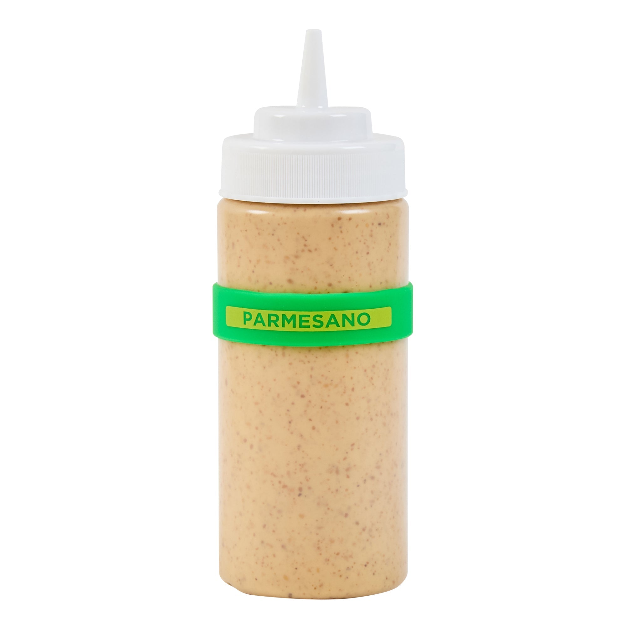 First In First Out Green Silicone Parmesan Label Band - Fits 16, 20 and 24 oz Squeeze Bottles - 10 count box