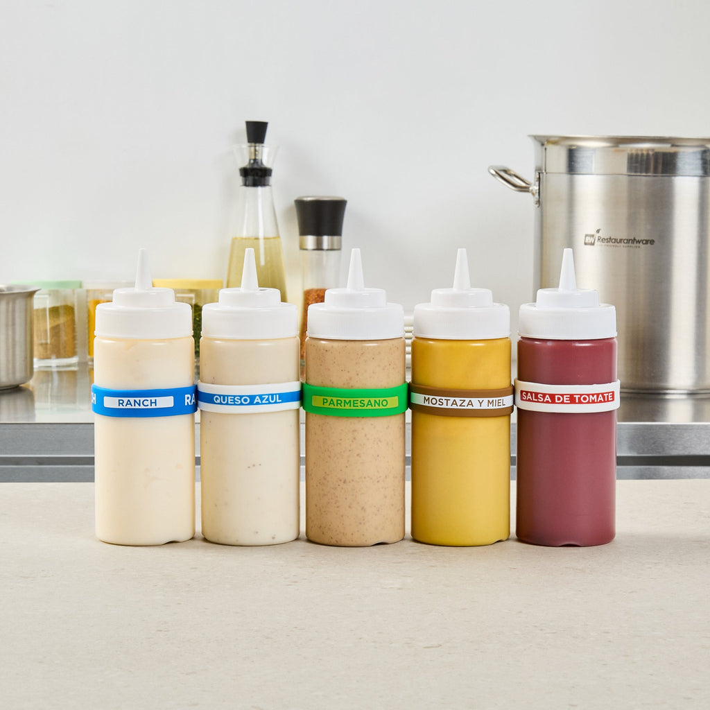 First In First Out Green Silicone Parmesan Label Band - Fits 16, 20 and 24 oz Squeeze Bottles - 10 count box