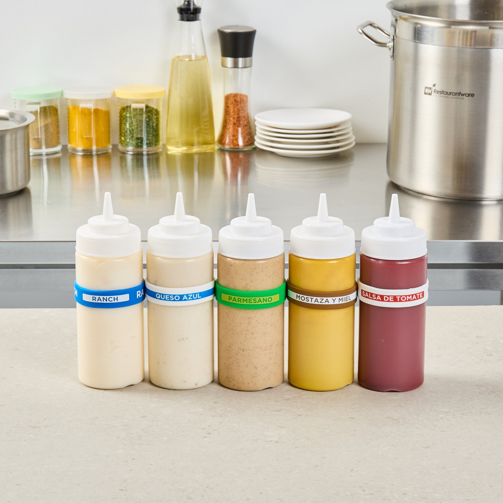 First In First Out Green Silicone Parmesan Label Band - Fits 16, 20 and 24 oz Squeeze Bottles - 10 count box