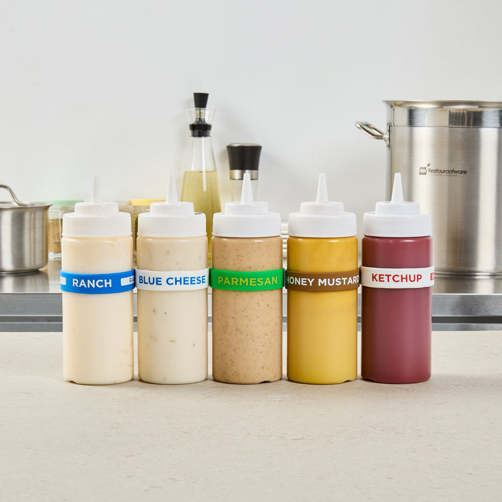 First In First Out Green Silicone Parmesan Label Band - Fits 16, 20 and 24 oz Squeeze Bottles - 10 count box