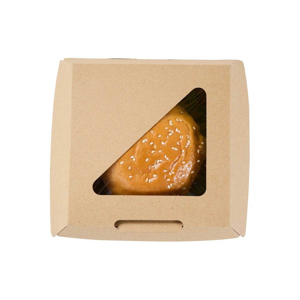 Eco Tek Kraft Paper Corrugated Burger Box - with PLA Window - 5 1/2" x 5 1/2" x 2 3/4" - 50 count box