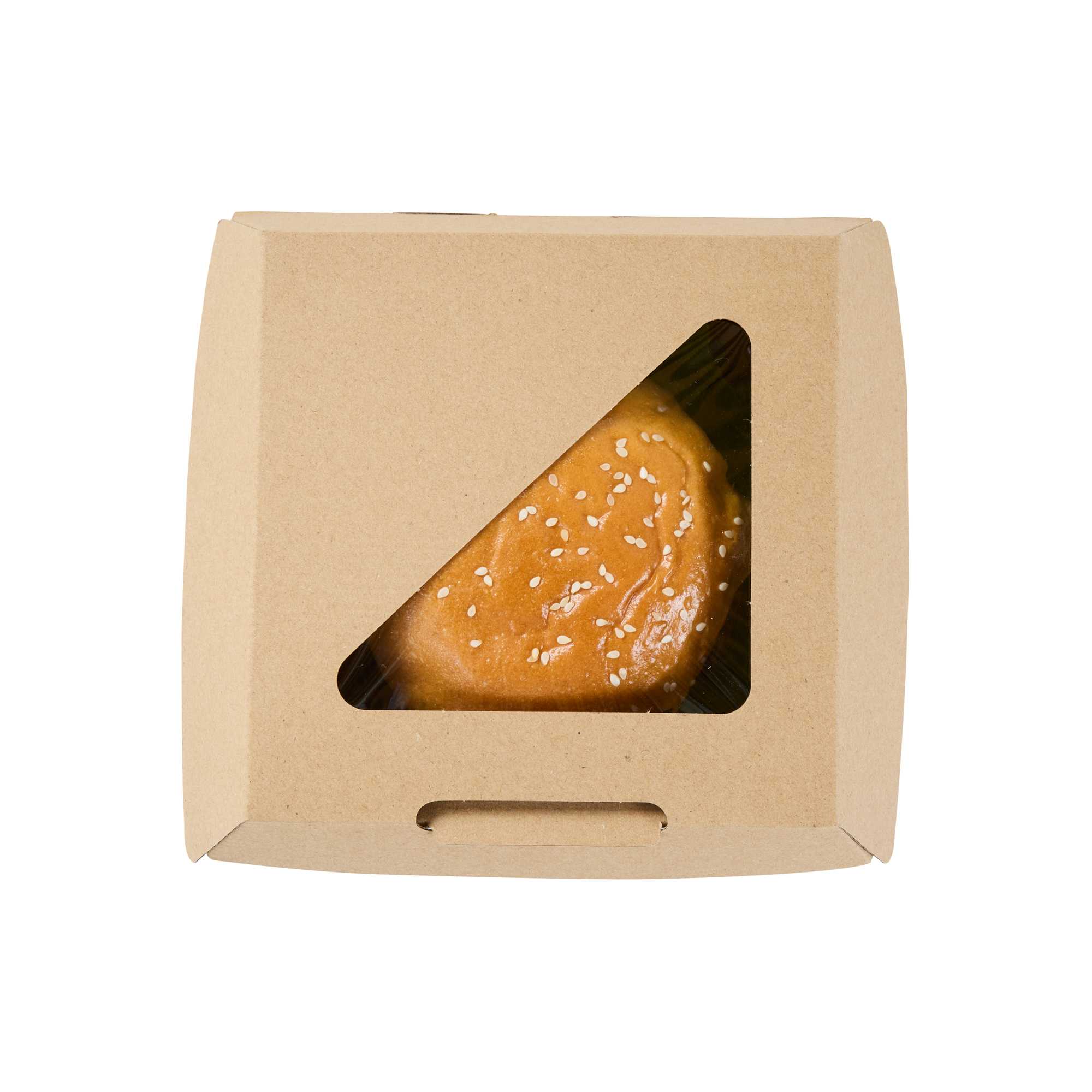 Eco Tek Kraft Paper Corrugated Burger Box - with PLA Window - 5 1/2" x 5 1/2" x 2 3/4" - 50 count box