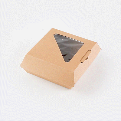 Eco Tek Kraft Paper Corrugated Burger Box - with PLA Window - 5 1/2" x 5 1/2" x 2 3/4" - 50 count box