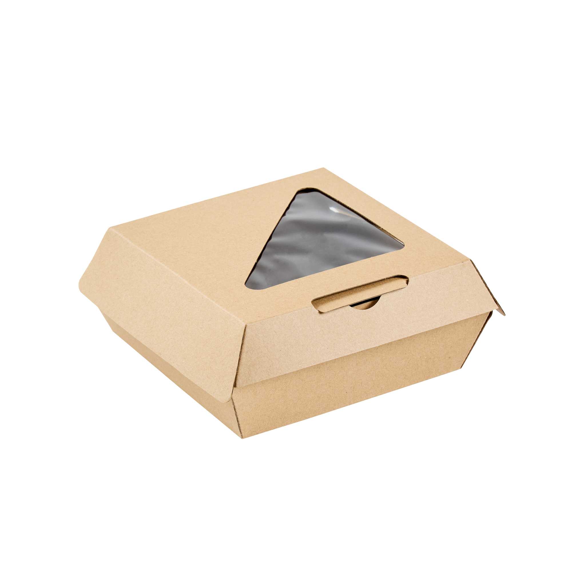 Eco Tek Kraft Paper Corrugated Burger Box - with PLA Window - 5 1/2" x 5 1/2" x 2 3/4" - 50 count box