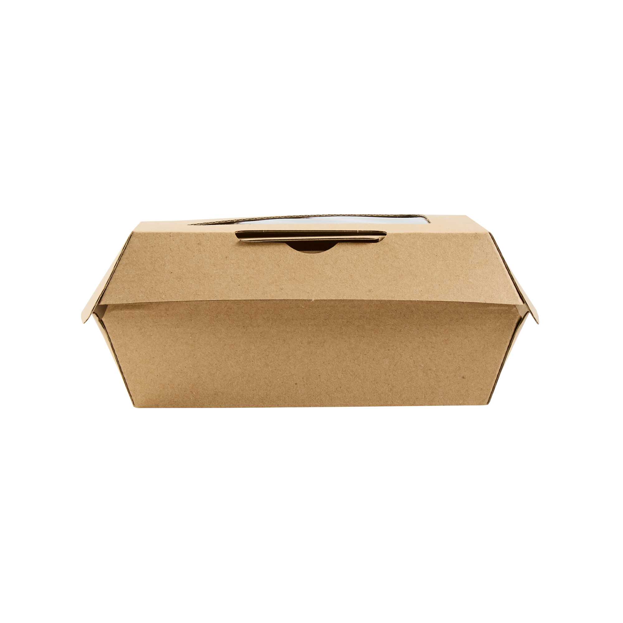 Eco Tek Kraft Paper Corrugated Burger Box - with PLA Window - 5 1/2" x 5 1/2" x 2 3/4" - 50 count box
