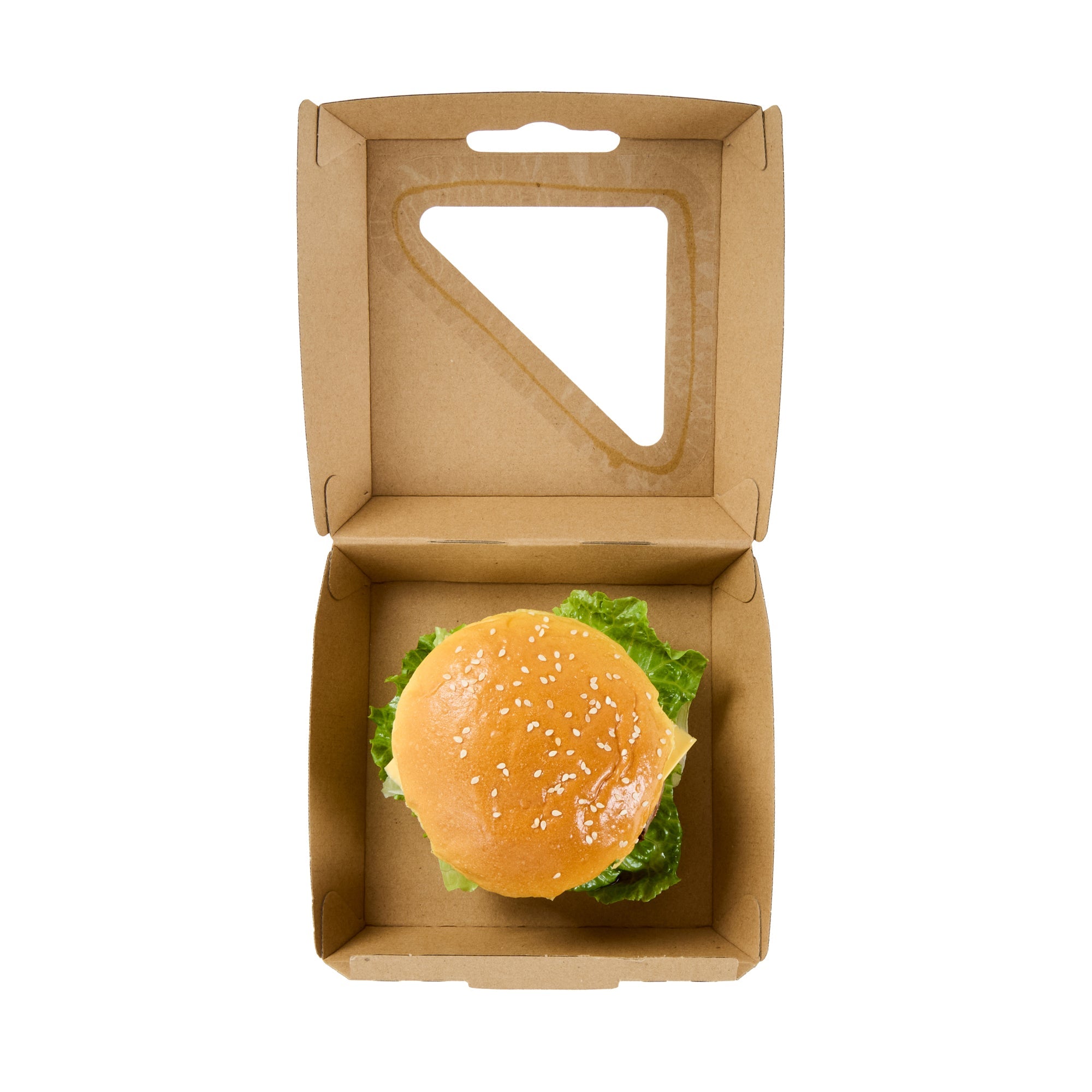 Eco Tek Kraft Paper Corrugated Burger Box - with PLA Window - 5 1/2" x 5 1/2" x 2 3/4" - 100 count box