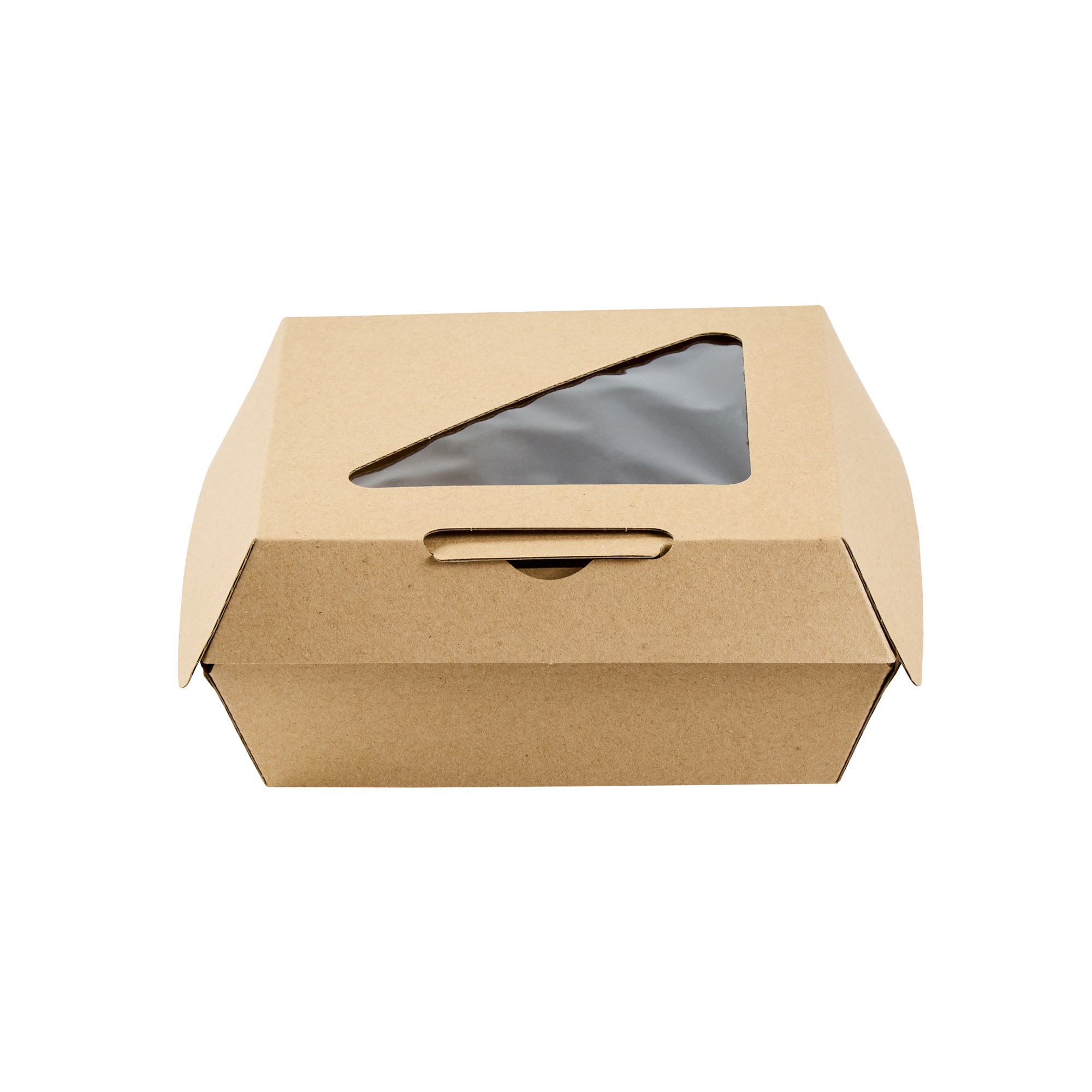 Eco Tek Kraft Paper Corrugated Burger Box - with PLA Window - 5 1/2" x 5 1/2" x 2 3/4" - 100 count box