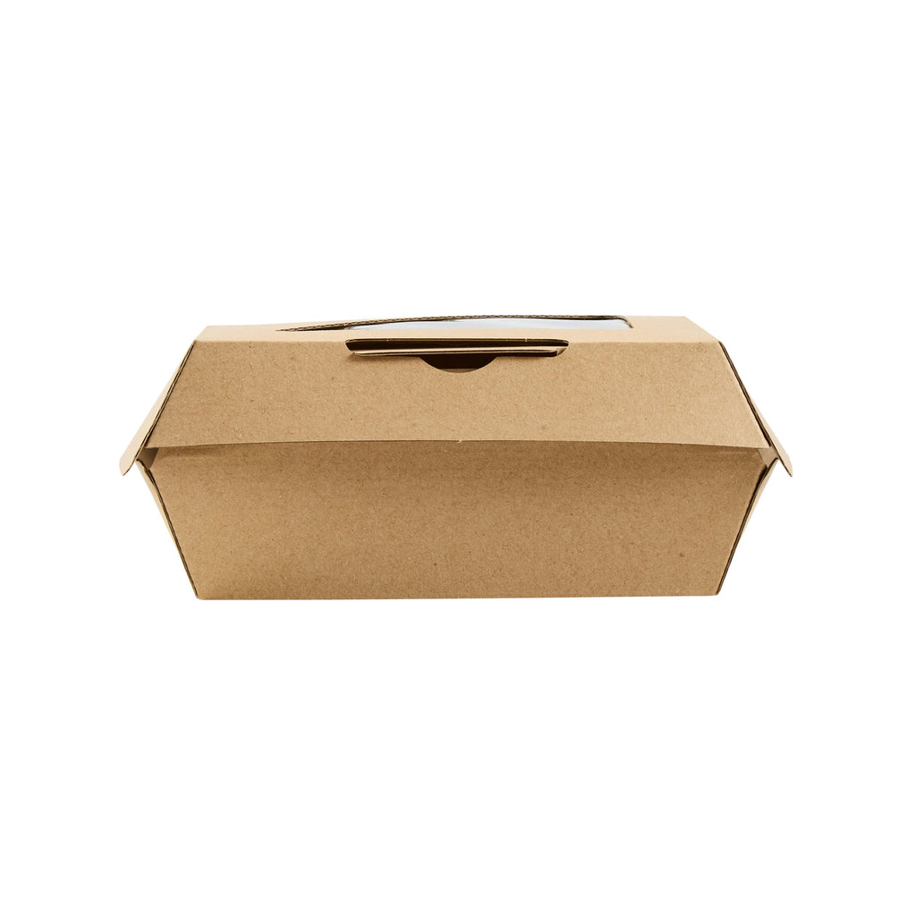 Eco Tek Kraft Paper Corrugated Burger Box - with PLA Window - 5 1/2" x 5 1/2" x 2 3/4" - 100 count box