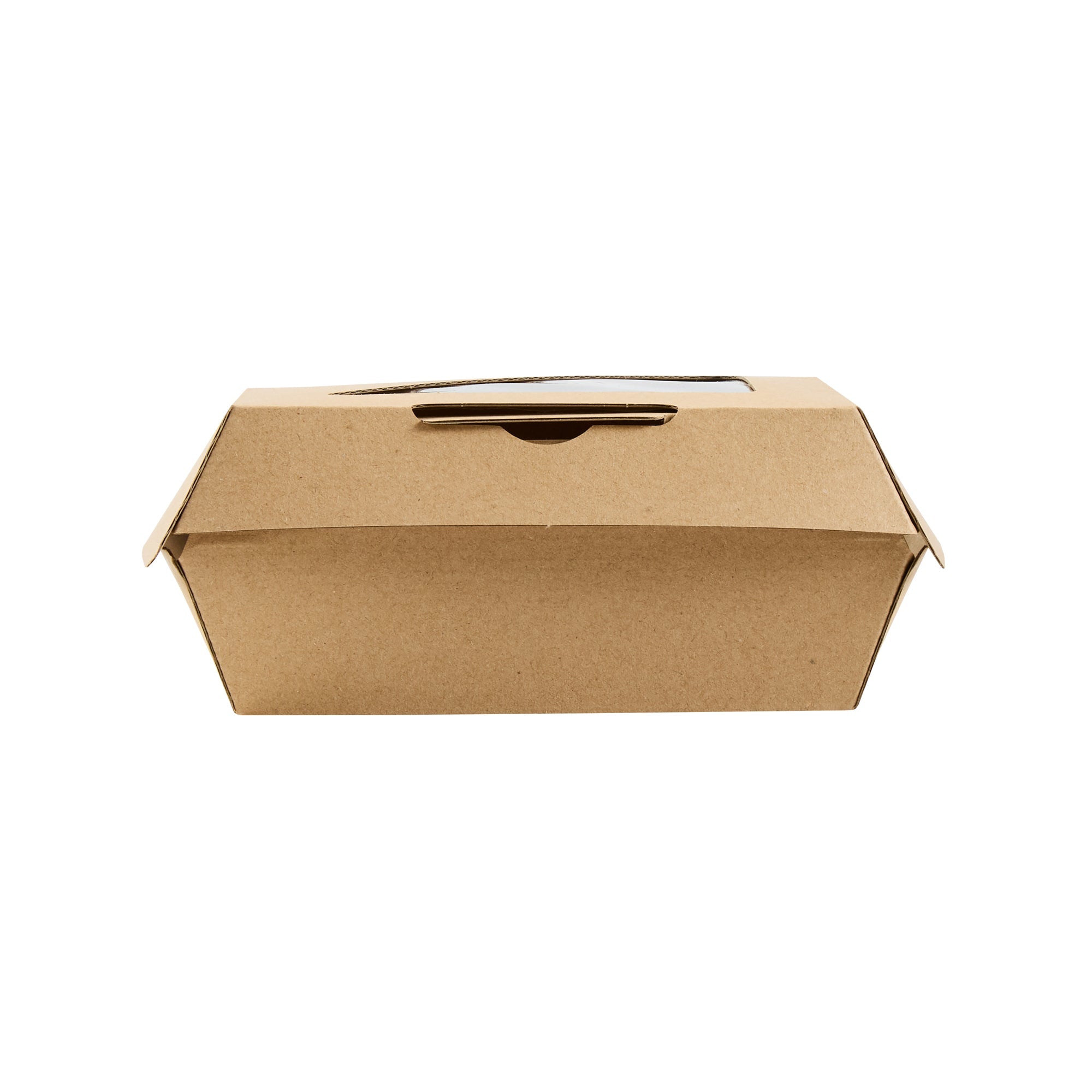 Eco Tek Kraft Paper Corrugated Burger Box - with PLA Window - 5 1/2" x 5 1/2" x 2 3/4" - 100 count box