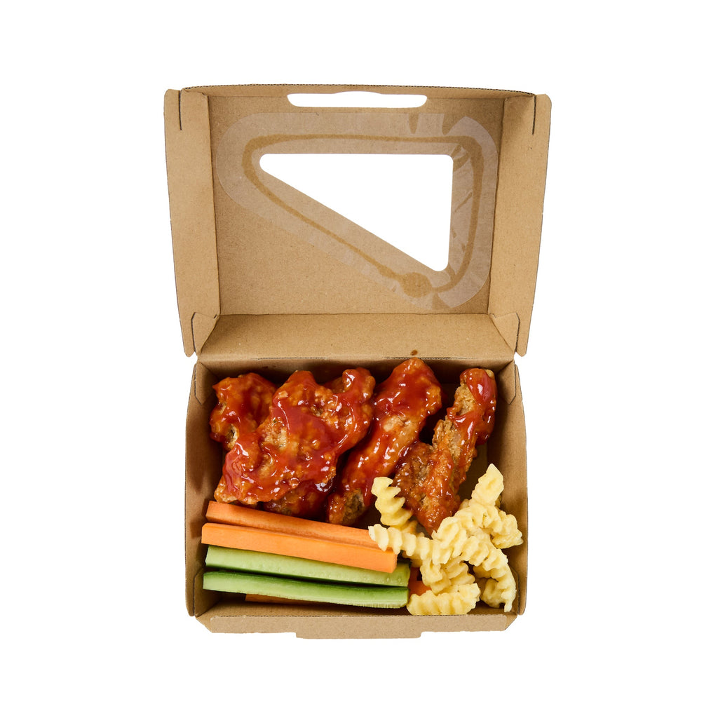 Eco Tek Square Kraft Paper Corrugated Clamshell Container - with PLA Window - 5" x 4" x 2" - 100 count box