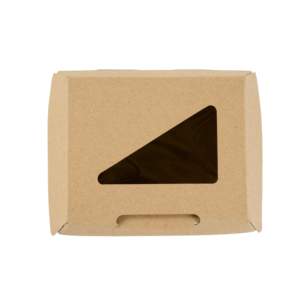 Eco Tek Square Kraft Paper Corrugated Clamshell Container - with PLA Window - 5" x 4" x 2" - 100 count box