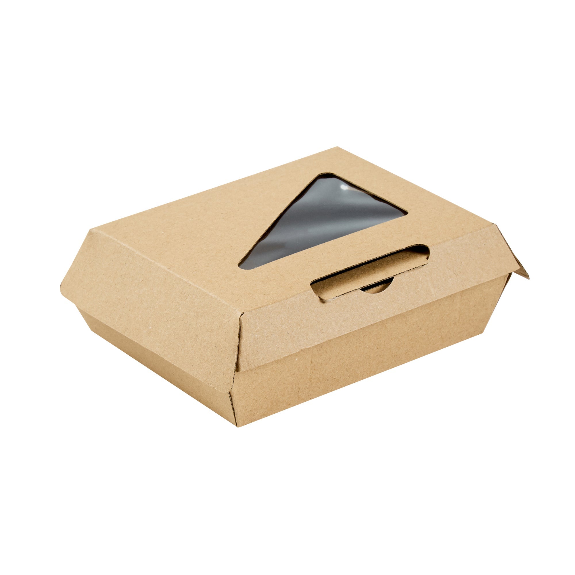 Eco Tek Square Kraft Paper Corrugated Clamshell Container - with PLA Window - 5" x 4" x 2" - 100 count box