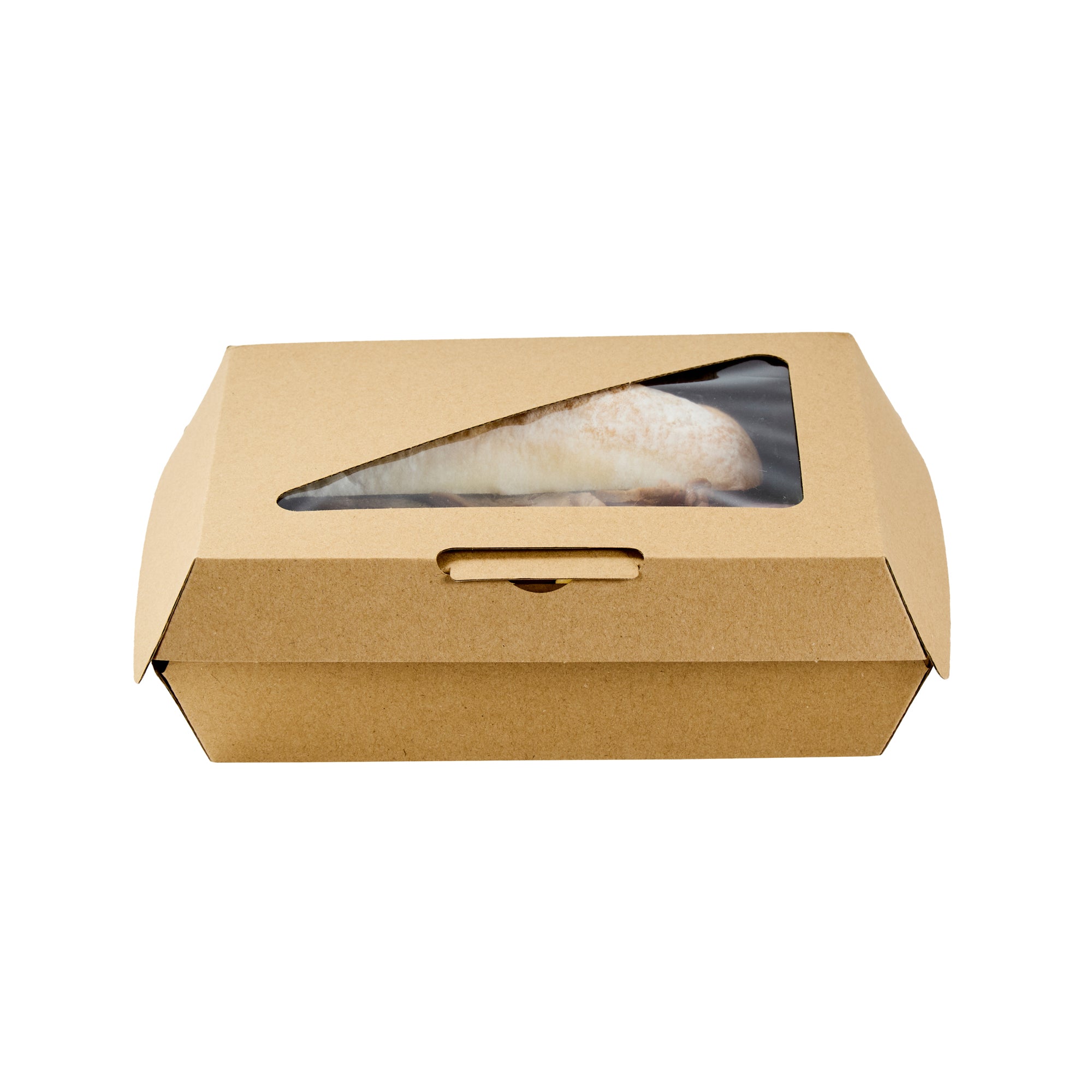 Eco Tek Rectangle Kraft Paper Corrugated Clamshell Container - with PLA Window - 7 3/4" x 6" x 2 3/4" - 100 count box