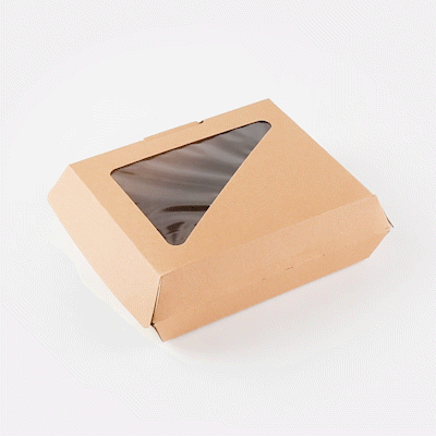 Eco Tek Rectangle Kraft Paper Corrugated Clamshell Container - with PLA Window - 7 3/4" x 6" x 2 3/4" - 100 count box