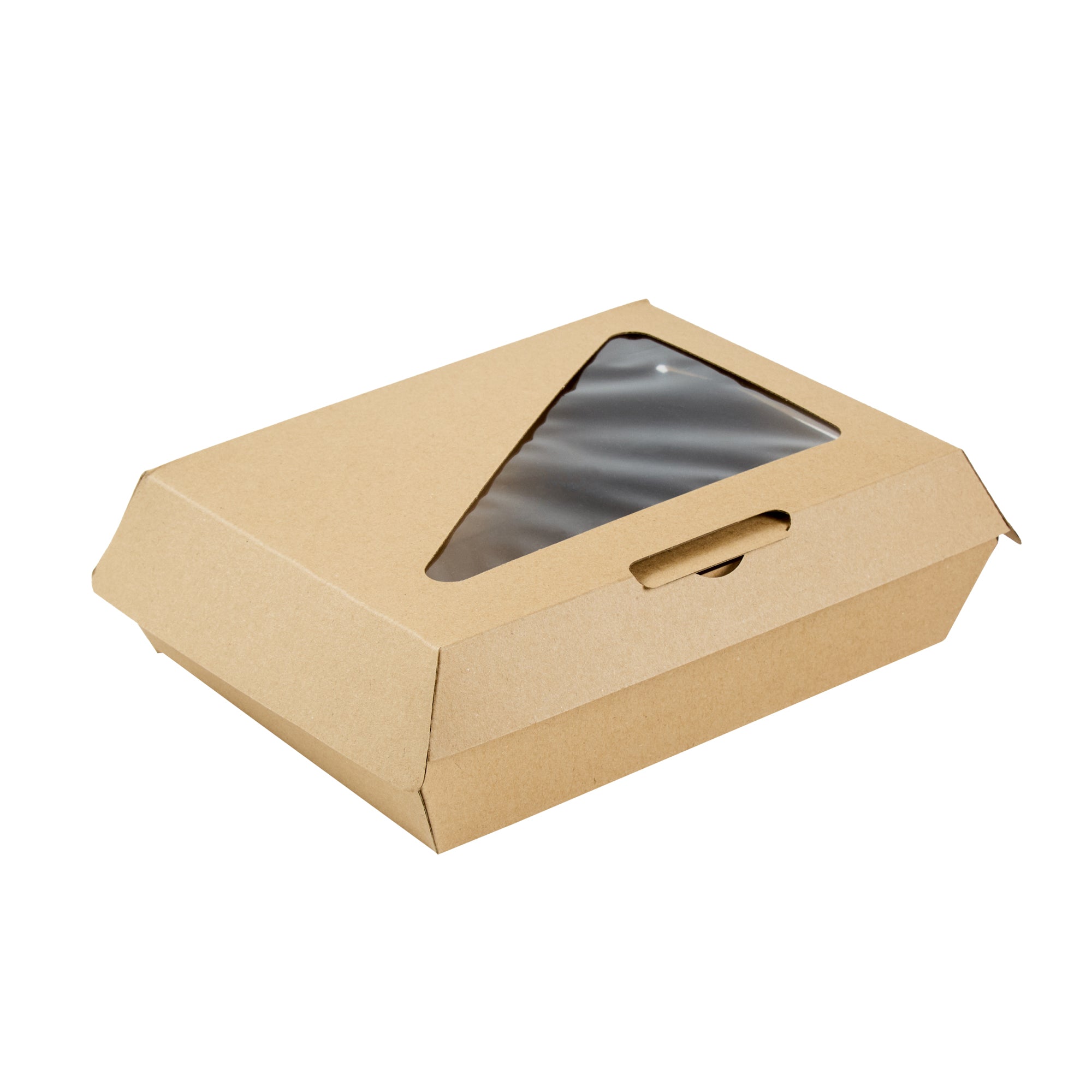 Eco Tek Rectangle Kraft Paper Corrugated Clamshell Container - with PLA Window - 7 3/4" x 6" x 2 3/4" - 100 count box
