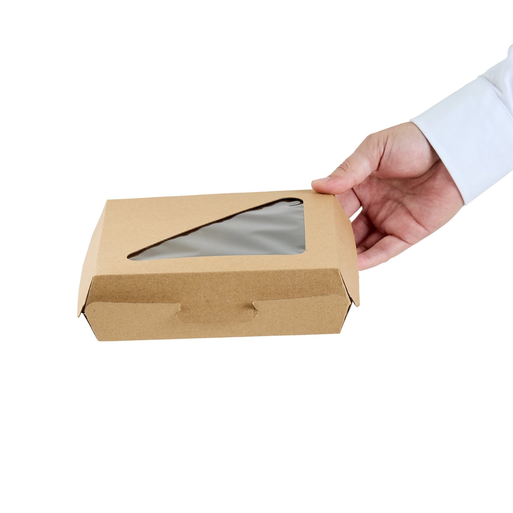 Eco Tek Square Kraft Paper Corrugated Clamshell Container - with PLA Window - 6 1/2" x 6 1/2" x 2" - 100 count box