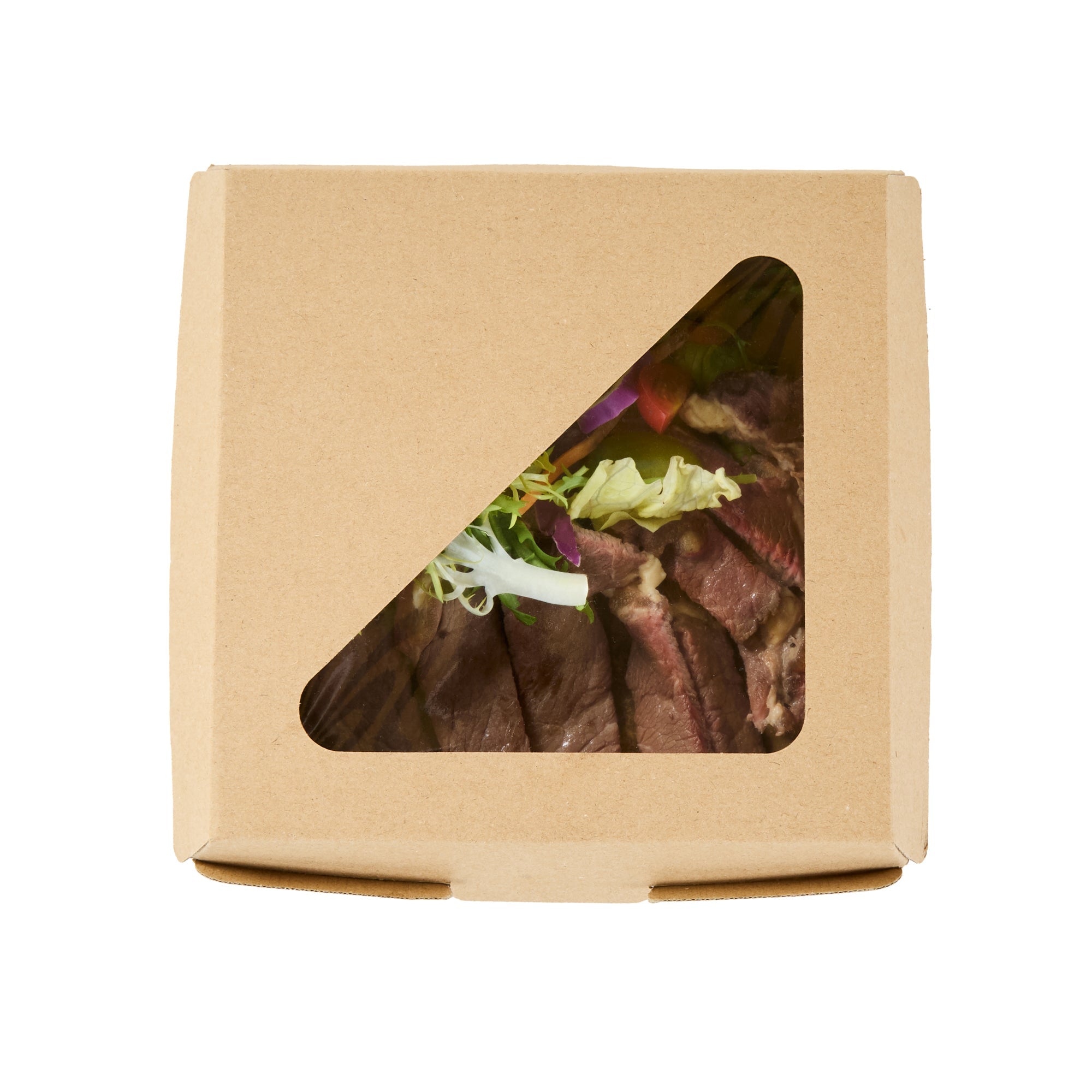 Eco Tek Square Kraft Paper Corrugated Clamshell Container - with PLA Window - 6 1/2" x 6 1/2" x 2" - 100 count box