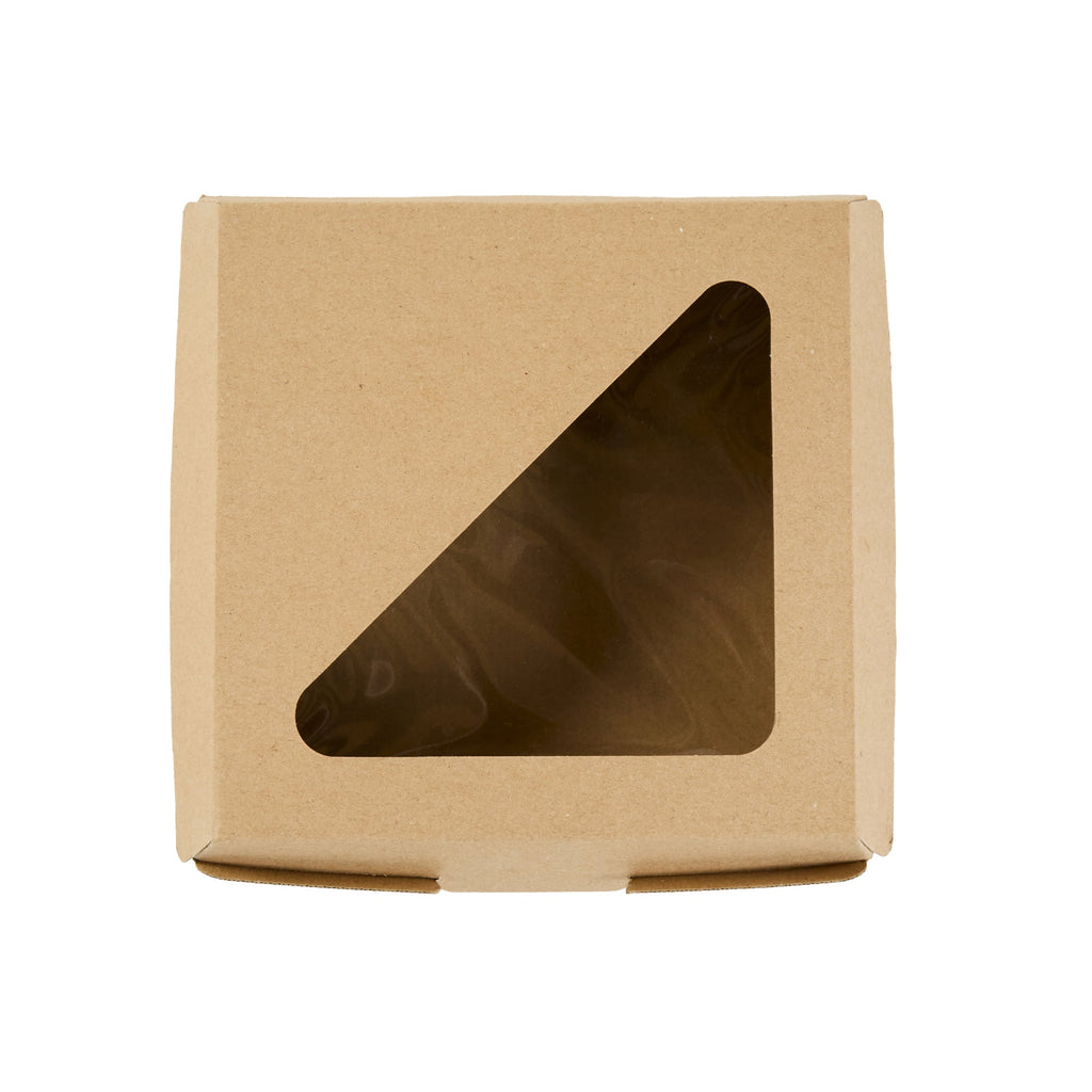 Eco Tek Square Kraft Paper Corrugated Clamshell Container - with PLA Window - 6 1/2" x 6 1/2" x 2" - 100 count box