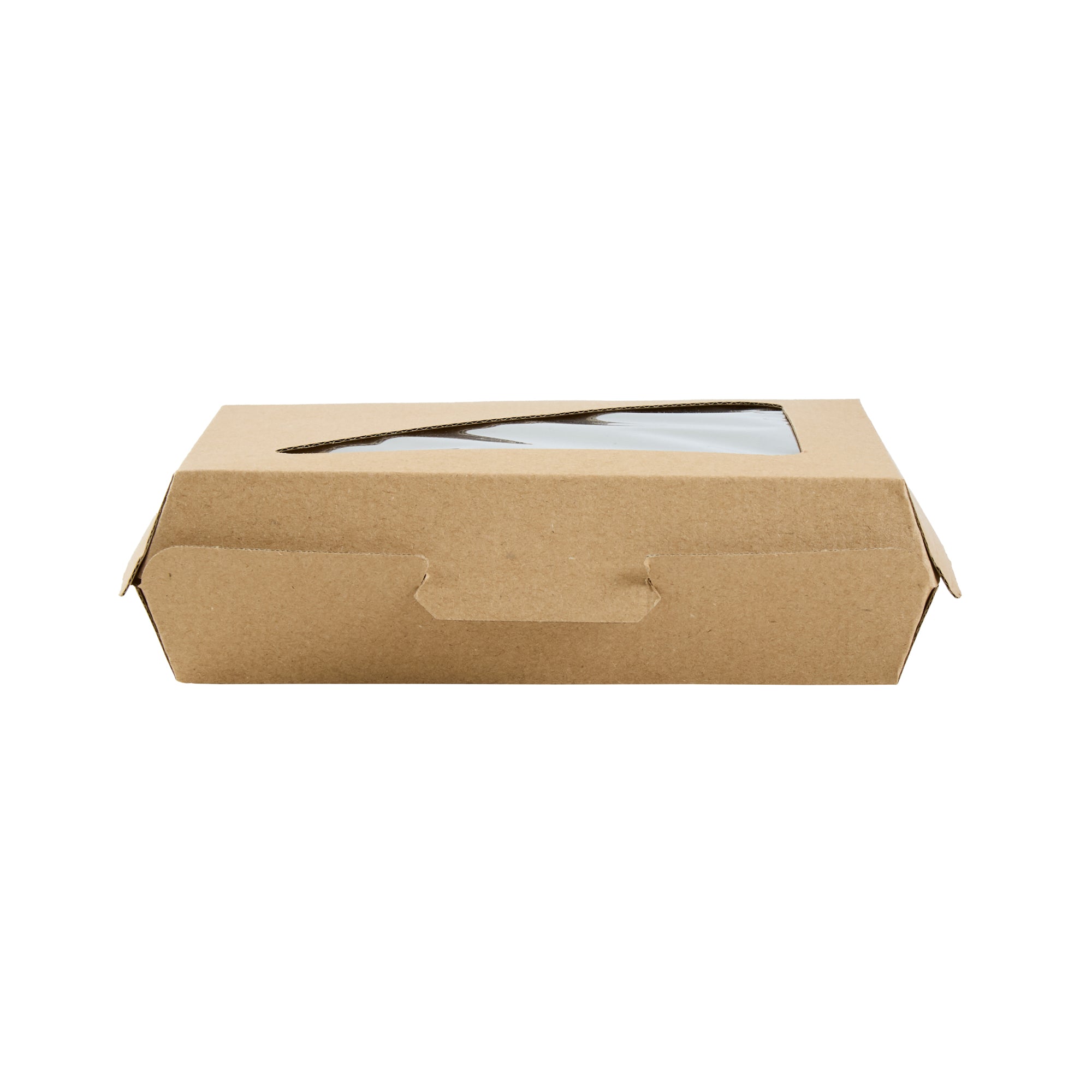 Eco Tek Square Kraft Paper Corrugated Clamshell Container - with PLA Window - 6 1/2" x 6 1/2" x 2" - 100 count box