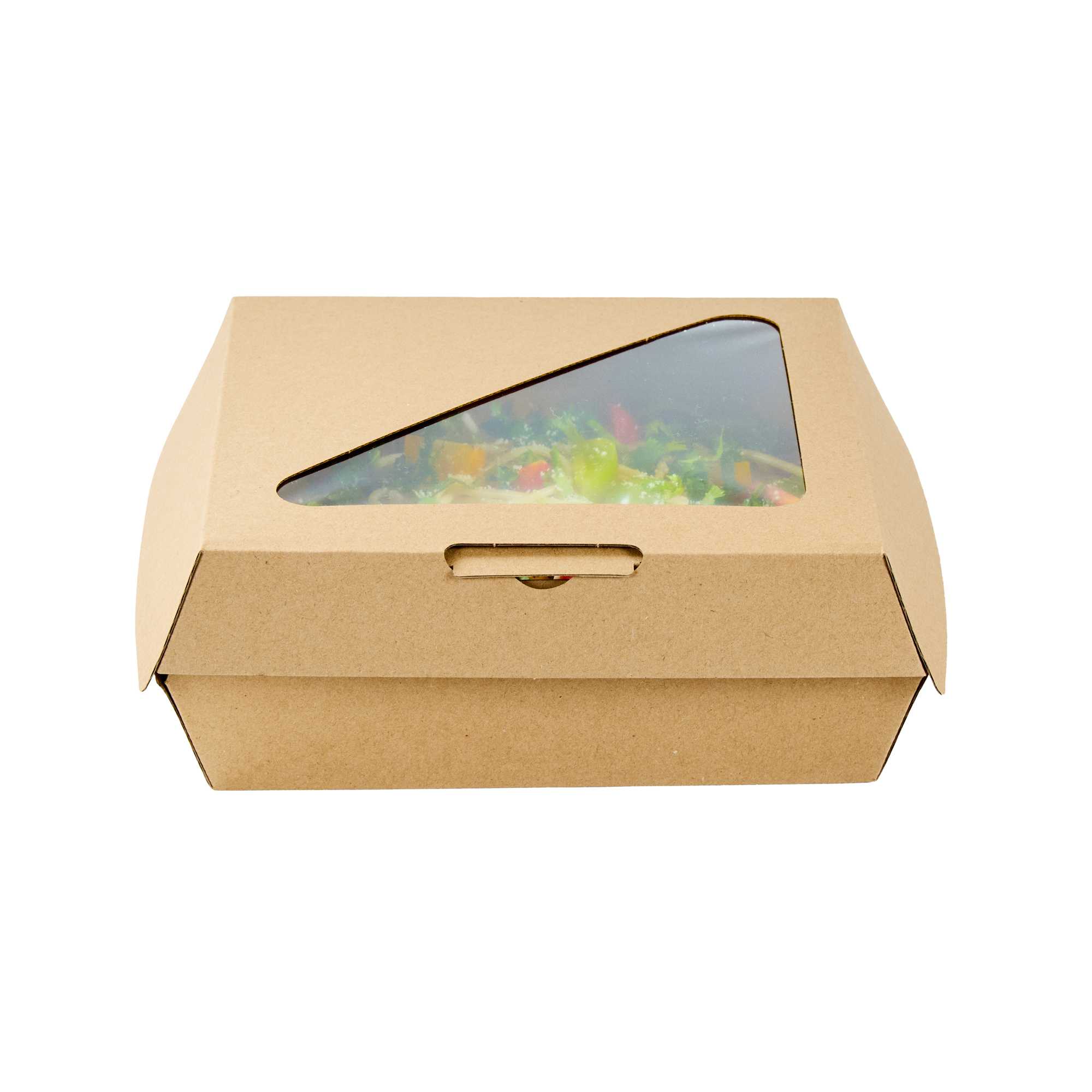 Eco Tek Rectangle Kraft Paper Corrugated Clamshell Container - with PLA Window - 8" x 8" x 3 1/4" - 50 count box