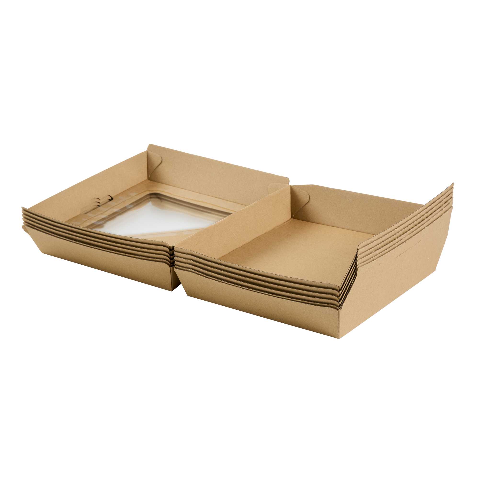 Eco Tek Rectangle Kraft Paper Corrugated Clamshell Container - with PLA Window - 8" x 8" x 3 1/4" - 50 count box