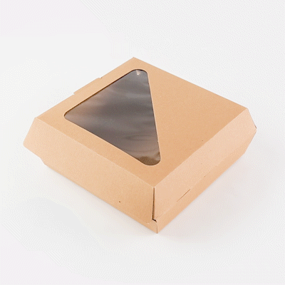 Eco Tek Rectangle Kraft Paper Corrugated Clamshell Container - with PLA Window - 8" x 8" x 3 1/4" - 100 count box