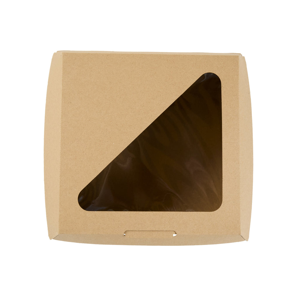 Eco Tek Rectangle Kraft Paper Corrugated Clamshell Container - with PLA Window - 8" x 8" x 3 1/4" - 100 count box