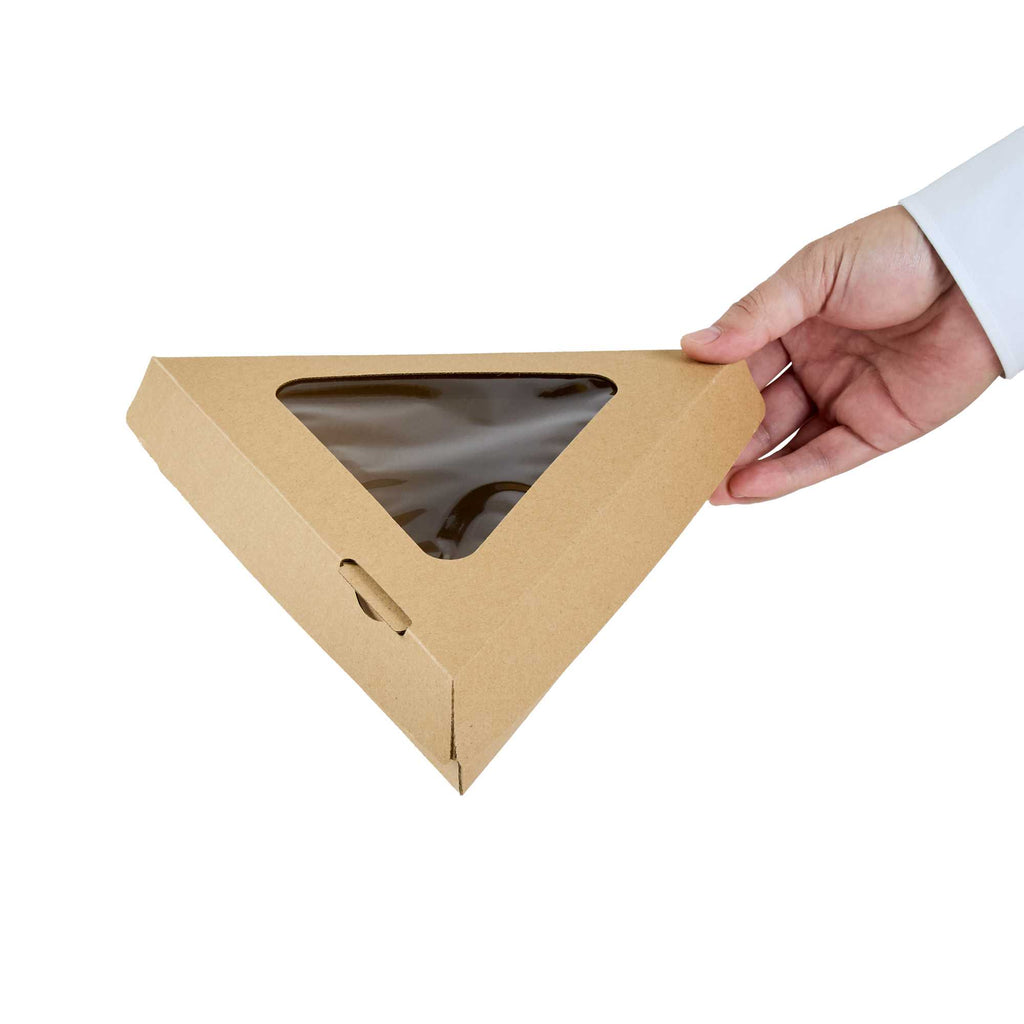Eco Tek Kraft Paper Corrugated Pizza Slice Box - Clamshell, with PLA Window - 8 1/4" x 9 1/4" x 2" - 50 count box