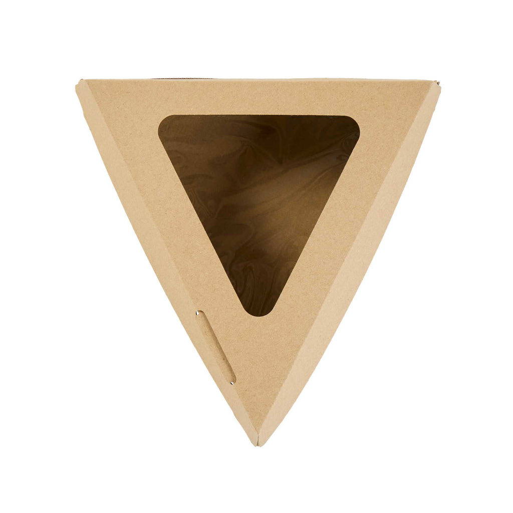 Eco Tek Kraft Paper Corrugated Pizza Slice Box - Clamshell, with PLA Window - 8 1/4" x 9 1/4" x 2" - 50 count box