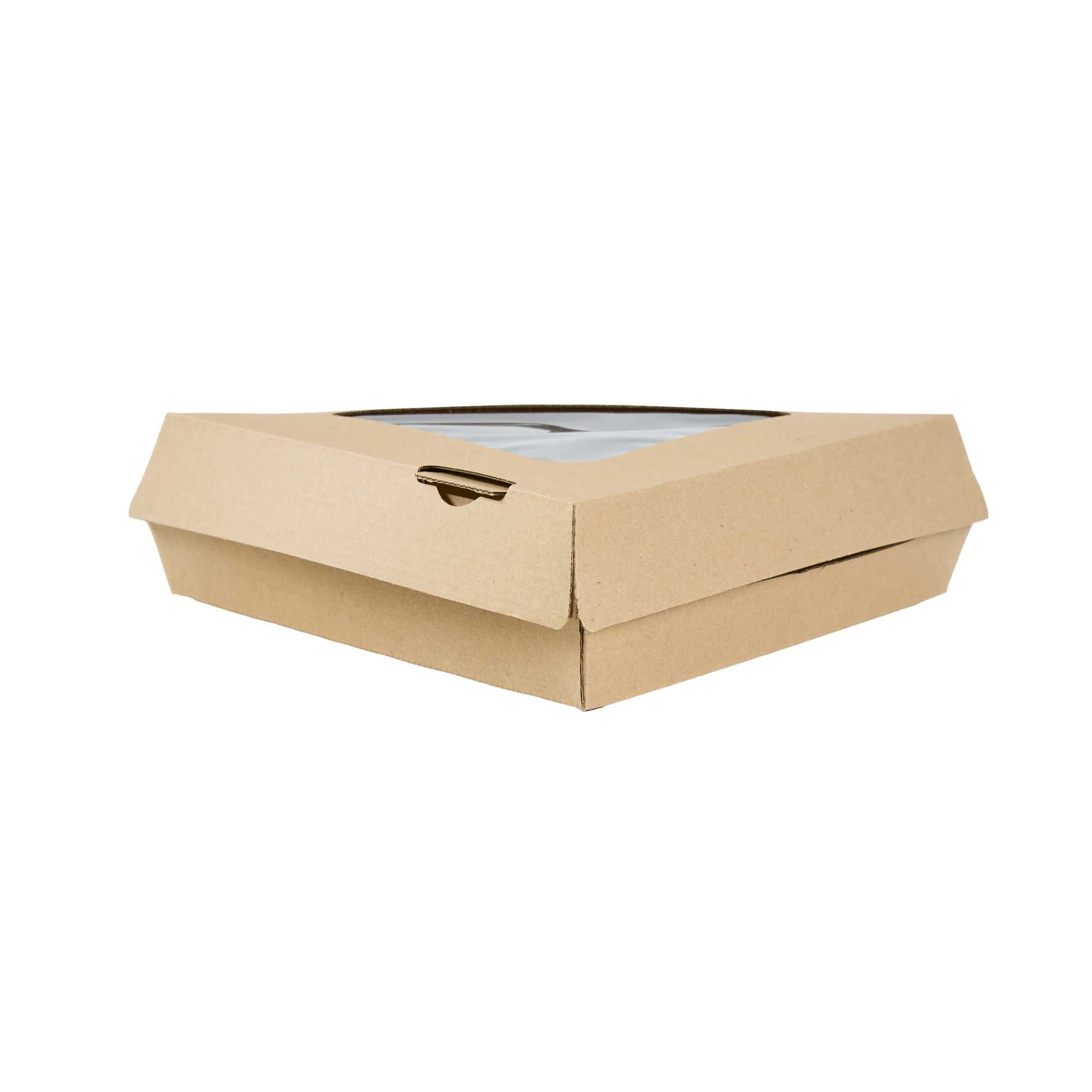 Eco Tek Kraft Paper Corrugated Pizza Slice Box - Clamshell, with PLA Window - 8 1/4" x 9 1/4" x 2" - 50 count box