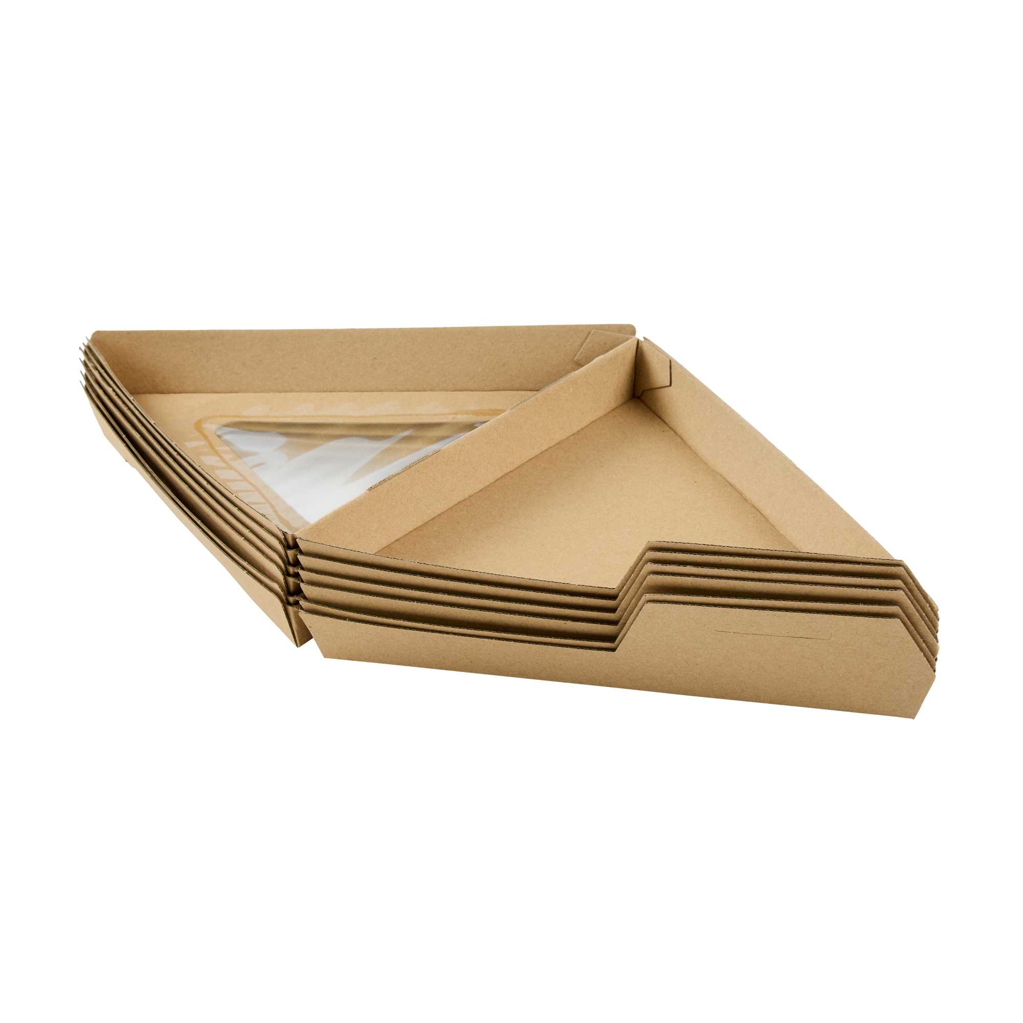 Eco Tek Kraft Paper Corrugated Pizza Slice Box - Clamshell, with PLA Window - 8 1/4" x 9 1/4" x 2" - 50 count box