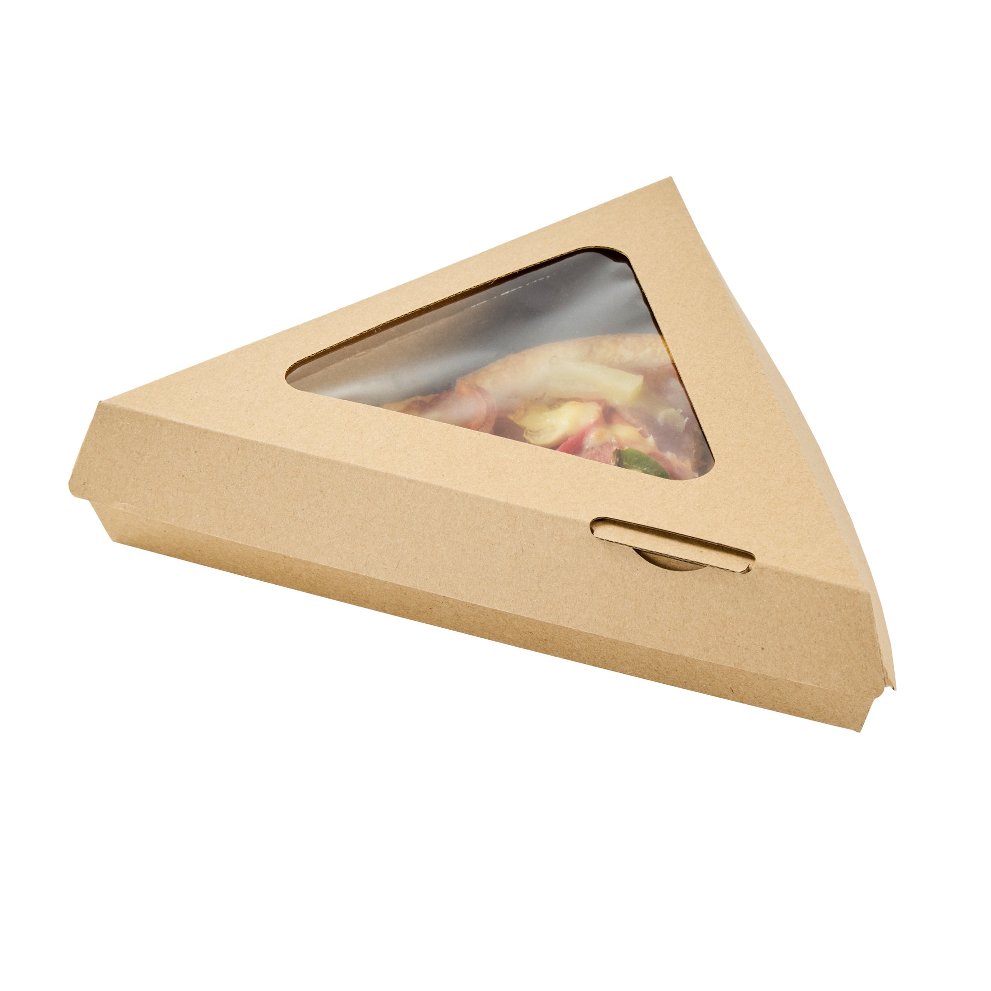Eco Tek Kraft Paper Corrugated Pizza Slice Box - Clamshell, with PLA Window - 8 1/4" x 9 1/4" x 2" - 100 count box
