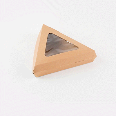 Eco Tek Kraft Paper Corrugated Pizza Slice Box - Clamshell, with PLA Window - 8 1/4" x 9 1/4" x 2" - 100 count box