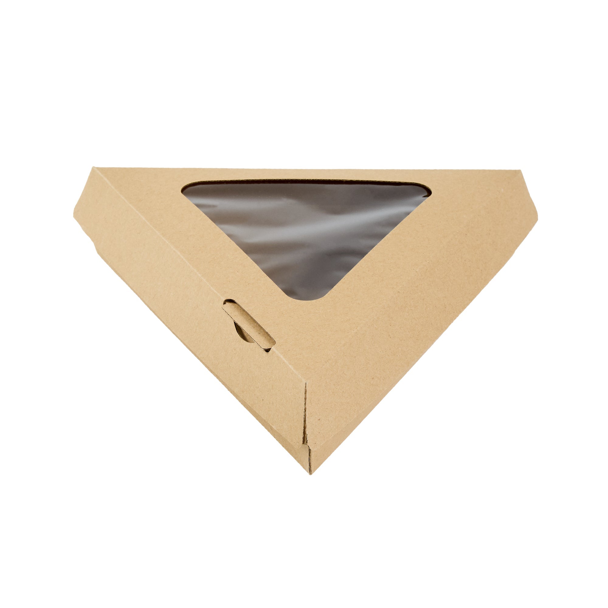 Eco Tek Kraft Paper Corrugated Pizza Slice Box - Clamshell, with PLA Window - 8 1/4" x 9 1/4" x 2" - 100 count box
