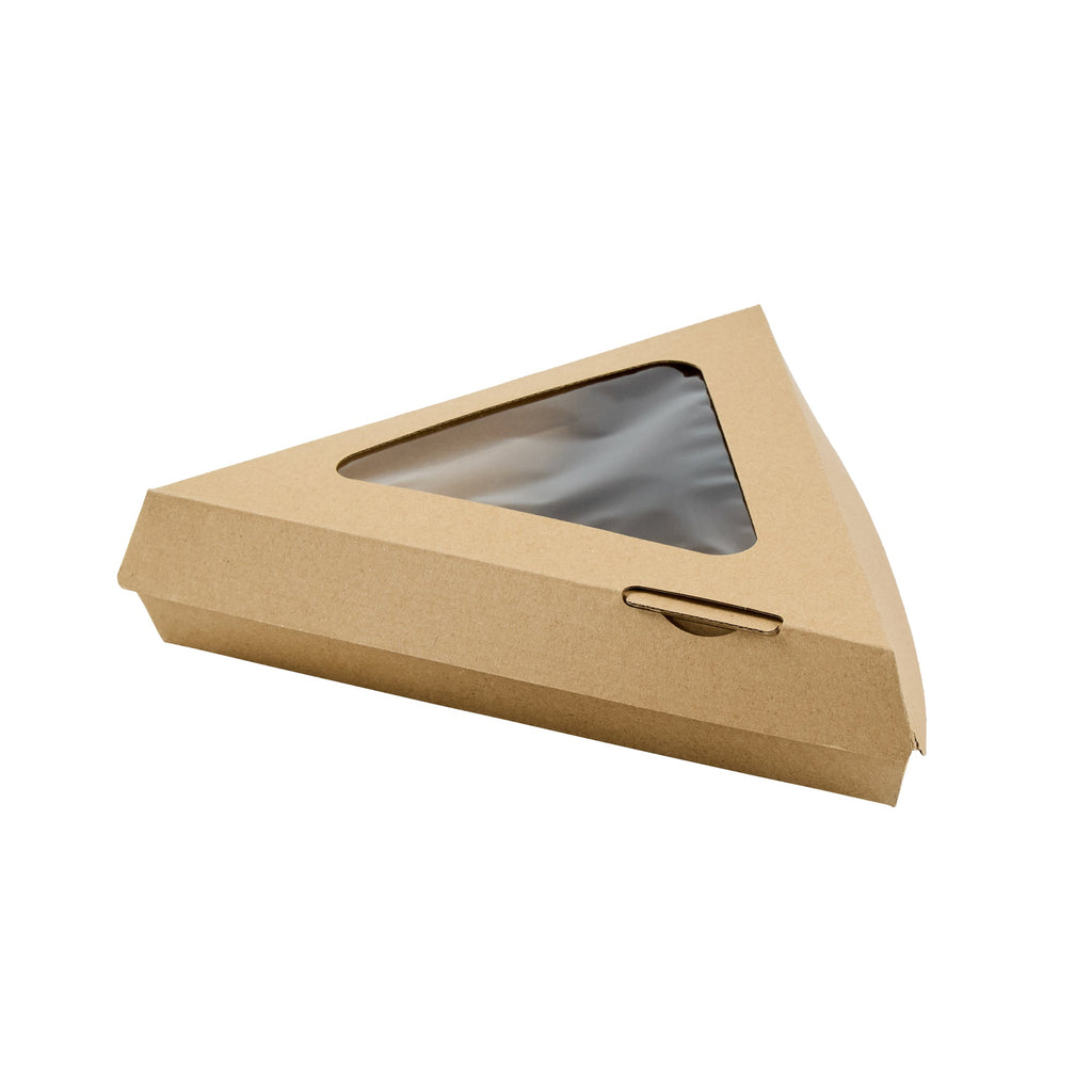 Eco Tek Kraft Paper Corrugated Pizza Slice Box - Clamshell, with PLA Window - 8 1/4" x 9 1/4" x 2" - 100 count box