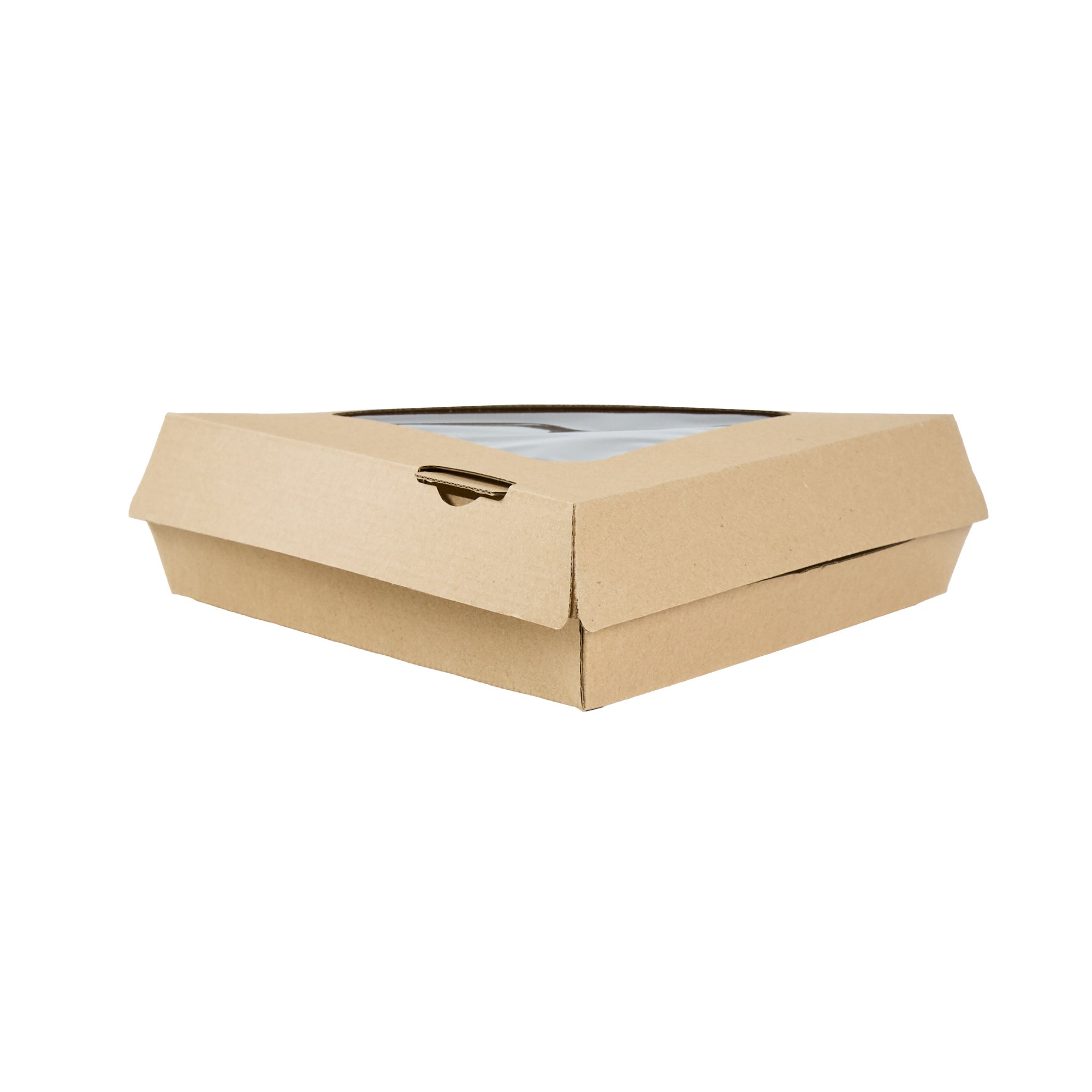 Eco Tek Kraft Paper Corrugated Pizza Slice Box - Clamshell, with PLA Window - 8 1/4" x 9 1/4" x 2" - 100 count box